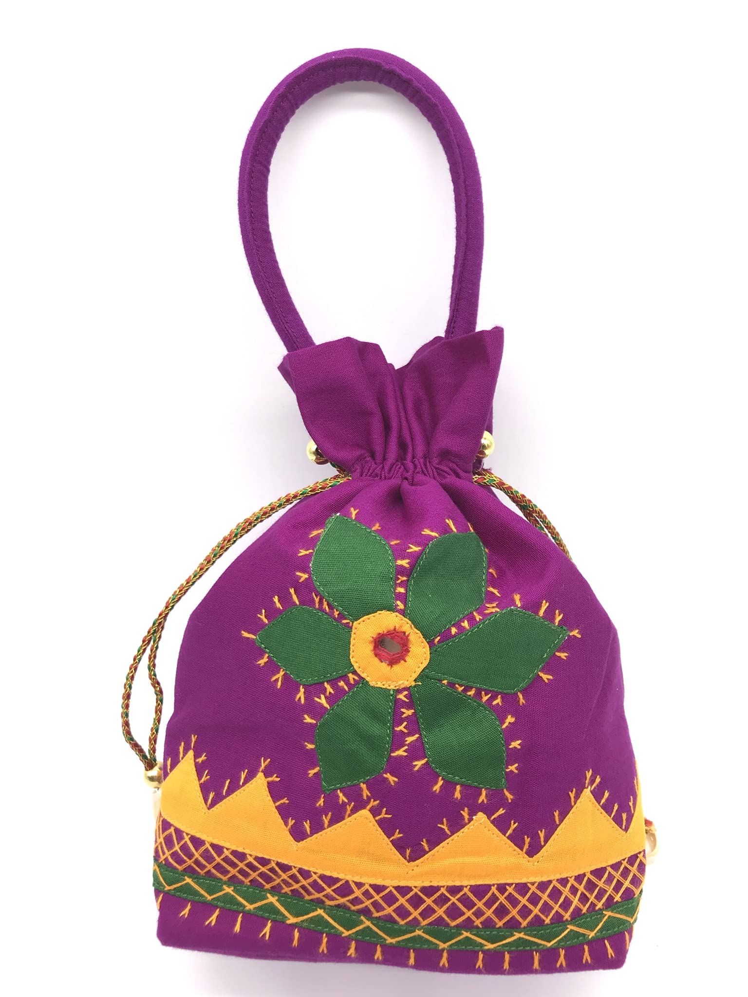 SriShopify Women's Eco Firendly Potli Banjara Traditional Batwa, Cotton Handmade Aplic Pouch(Small, Mirror, Beads and Thread Work Handcraft Purse)