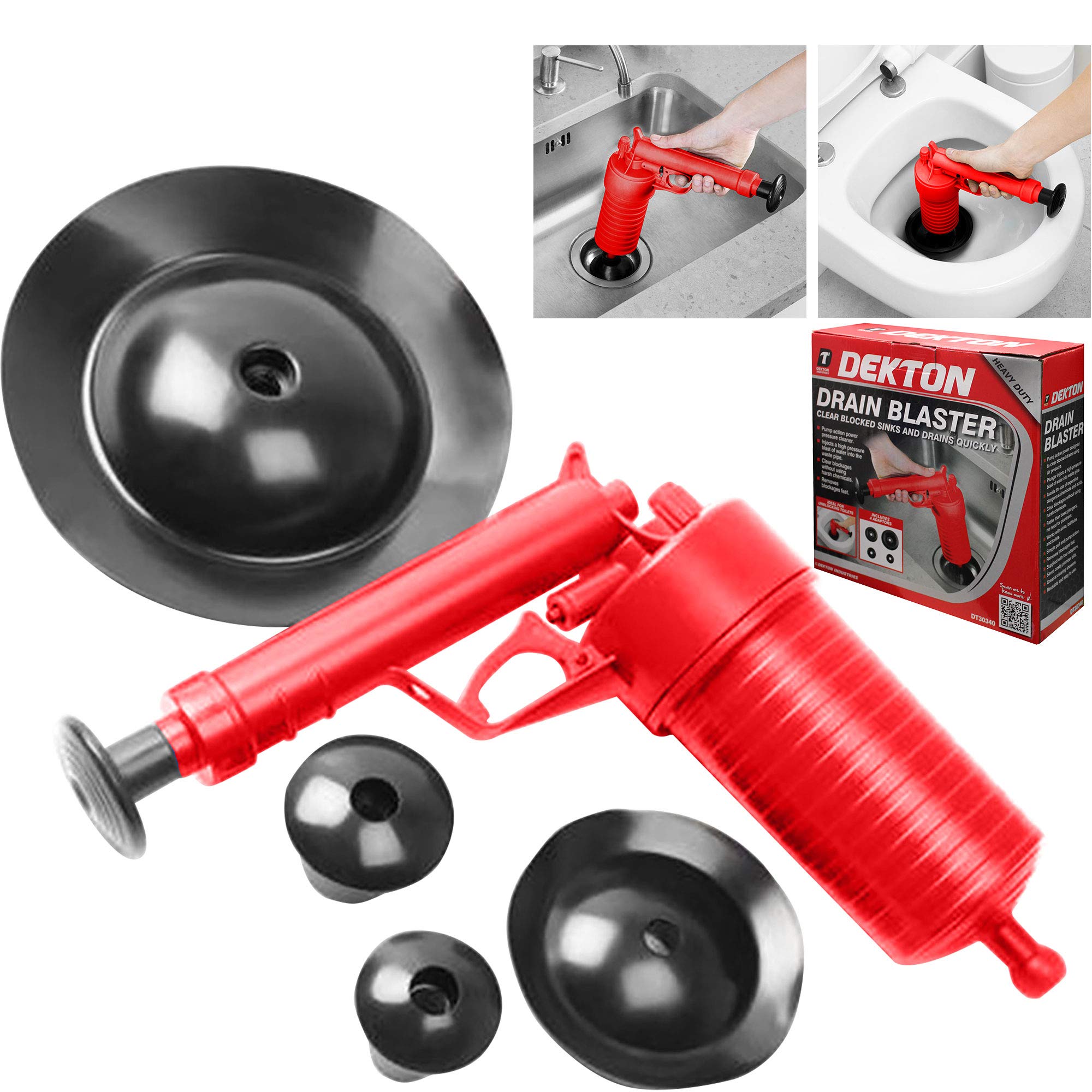 Dekton DT30340 Drain Blaster with Four ATTACHMENTS, Red