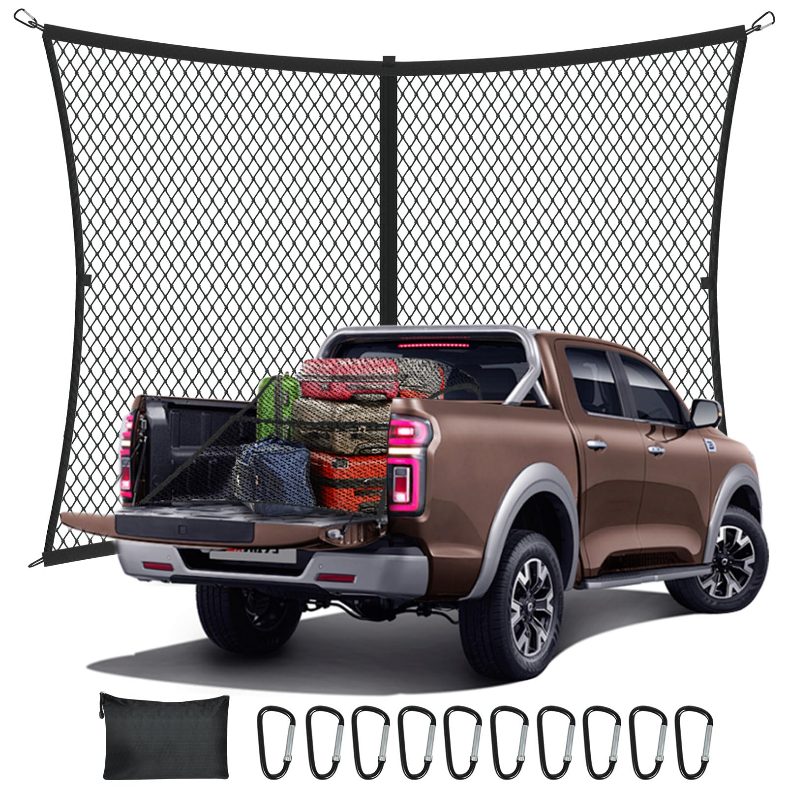 YUGUANGCargo Net for Pickup Truck Bed, Highly Elastic Truck Bed Cargo Net, 4' X 4' Stretches to 7' X 7' Bungee Cargo Netting with 10 Hooks for Daily Light Loads