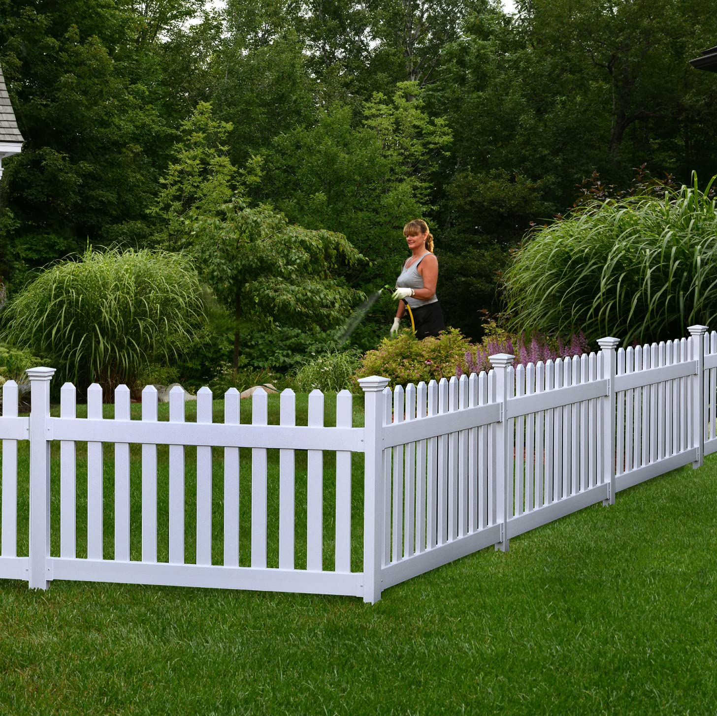 3ft H x 6ft W (1 Panel + 1 Post) No Dig Zippity Newport Fence Kit, White Vinyl Picket Fence, Easy Install Outdoor Fence for Backyard or Patio, DIY Decorative Fencing, ZP19002