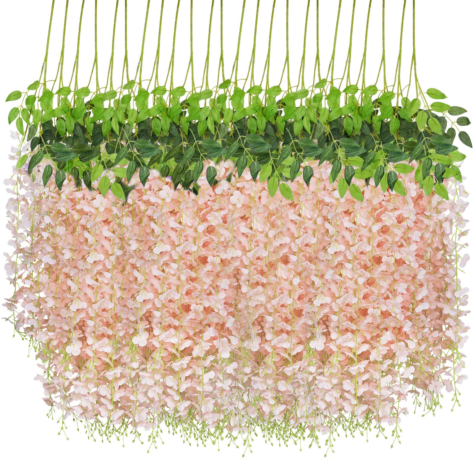 CEWOR24pcs Wisteria Hanging Flowers 3.6ft Artificial Vines Fake Garland Silk Flower String for Wedding Party Garden Outdoor Greenery Home Wall Decoration (Light Pink)