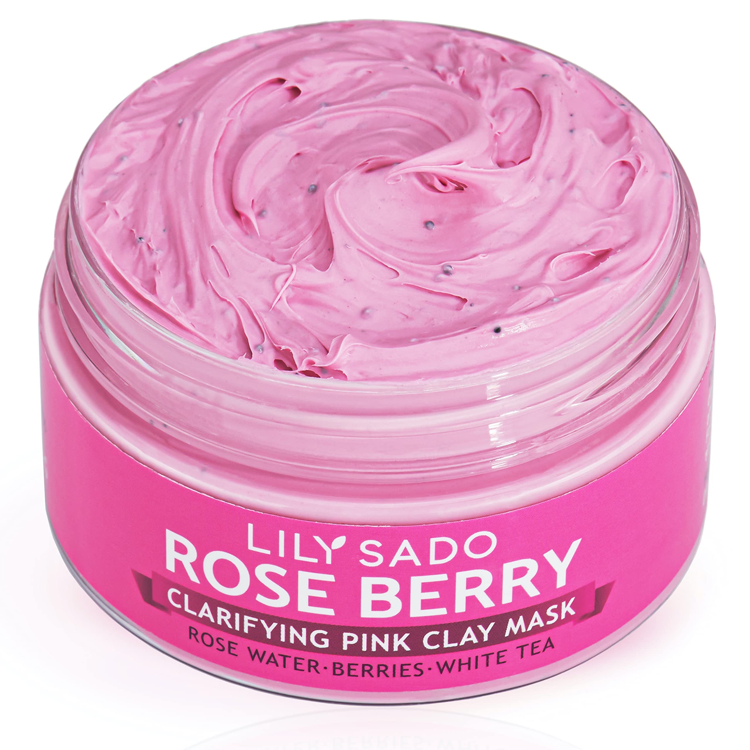 LILY SADO Rose Berry Pink Clay Mask w Rose Water & Fresh Berries - White Tea & Jojoba Beads Gently Exfoliate, Balance & Purify to Prevent Acne & Blackheads – Prevents Wrinkles & Age Spots – 4 oz