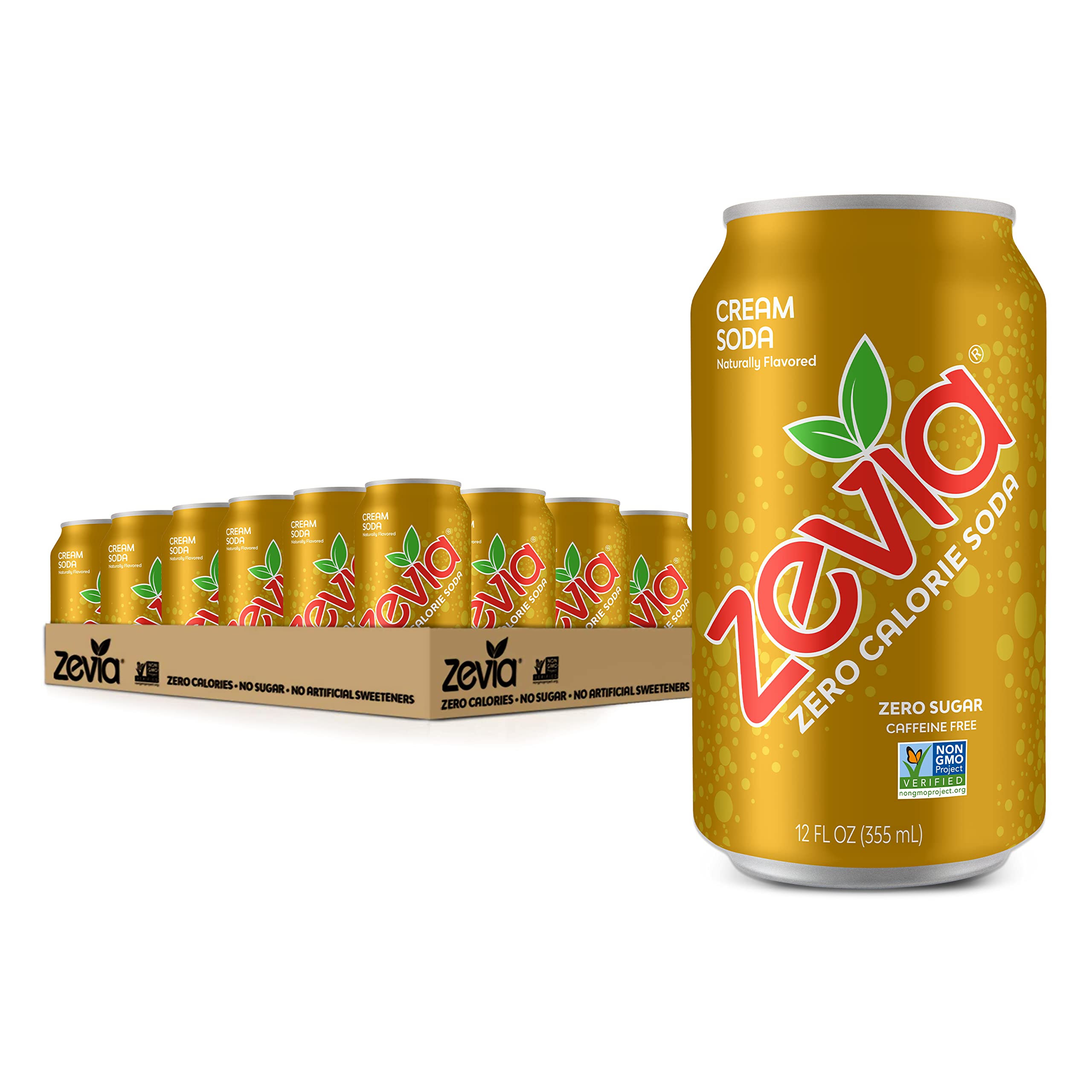 ZeviaZero Calorie Soda, Cream Soda, 12 Fl Oz Cans (Pack of 24)