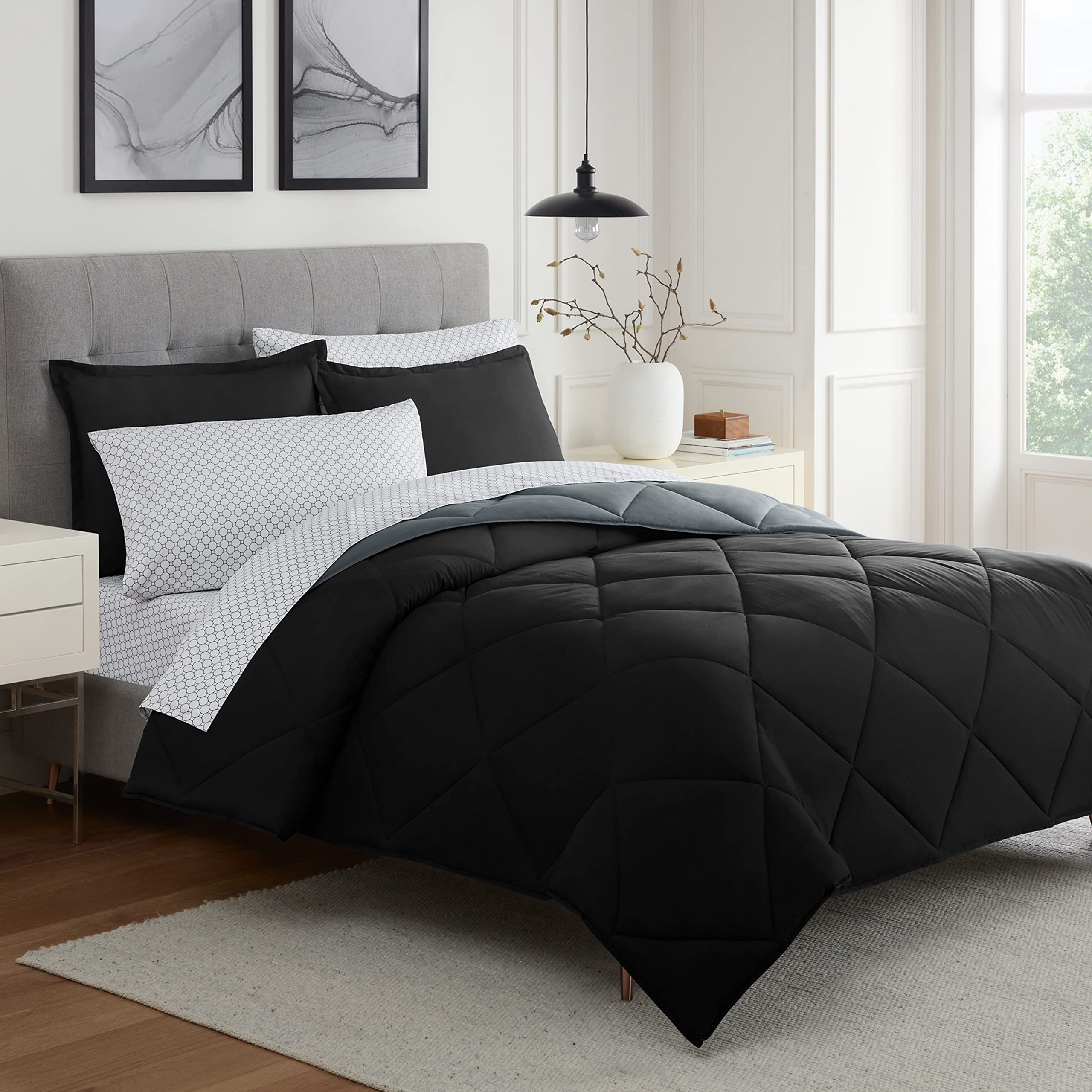 ECLIPSE Sleep Solutions Dorcan Cooling Queen 7 pc Bedding Set in Black/Gray