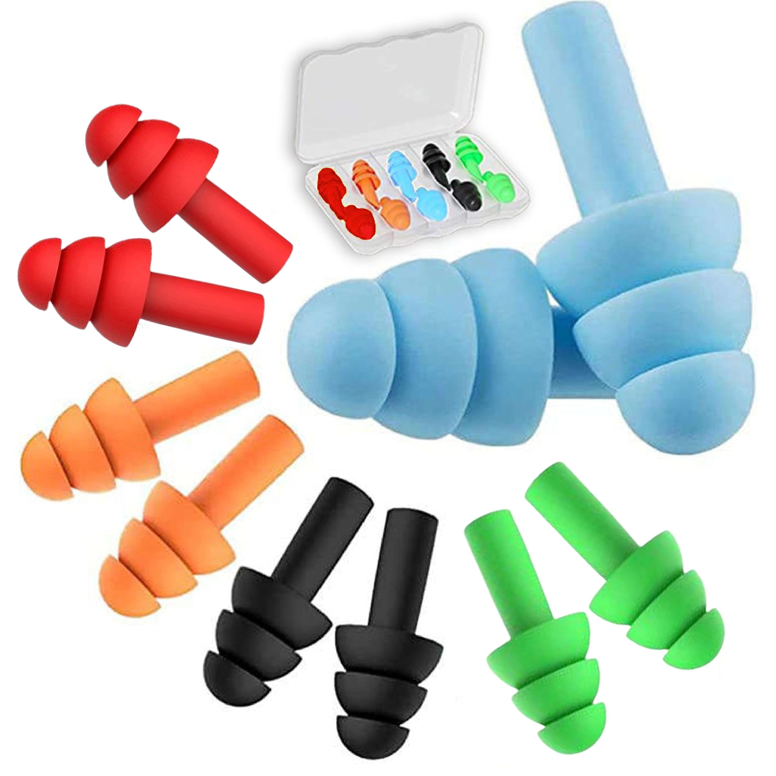 Ear Plugs for Sleep Soft Silicone (5 Pairs), Waterproof Reusable Noise Cancelling Multi Colour Earplugs for Concert, Shooting, Airplane, Mowing