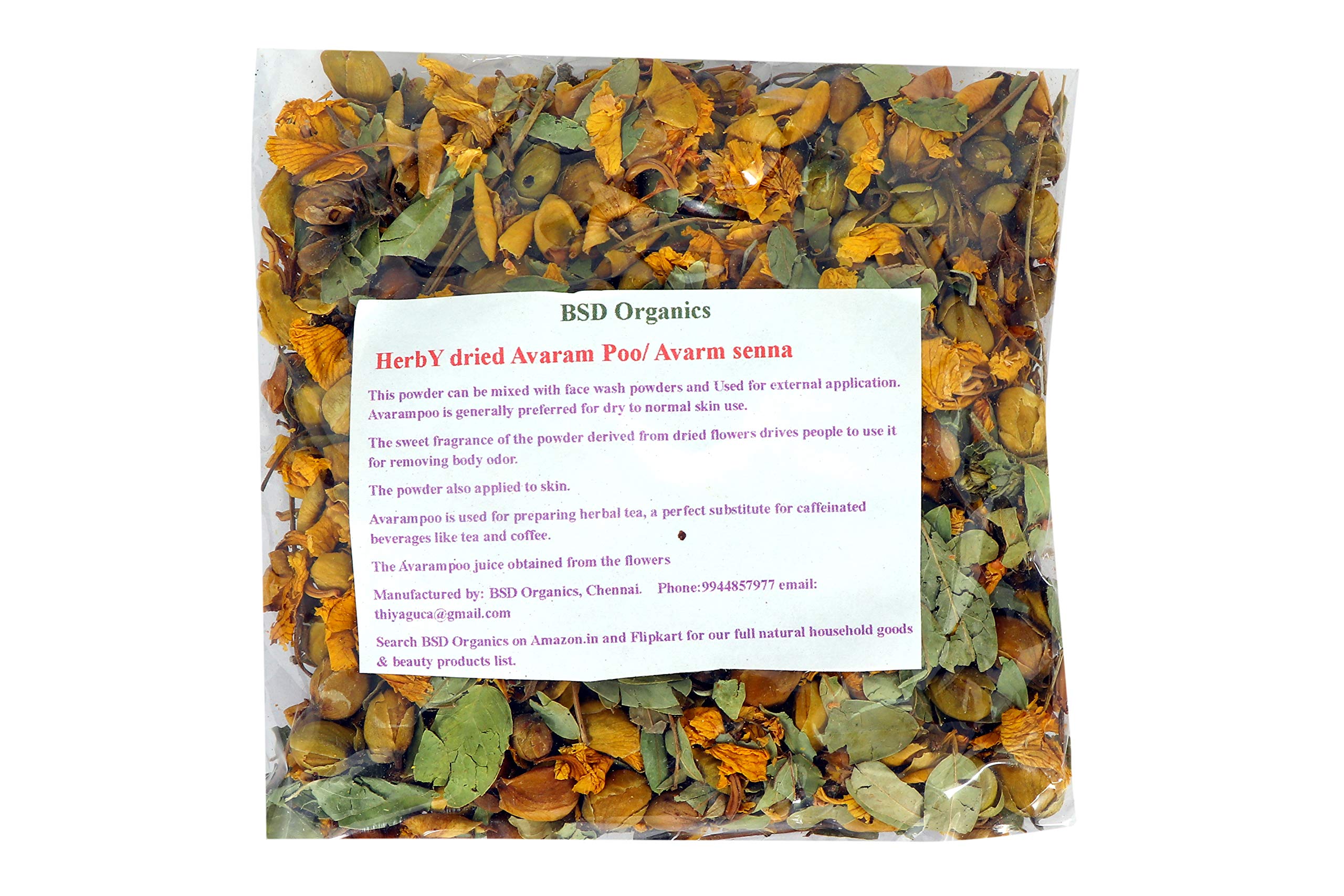 BSD Organics HerbY dried Avaram Poo/Avarm senna/Senna Auriculata/Tanner's cassia/Tamgedu for tea, skin care and more - 100 gram