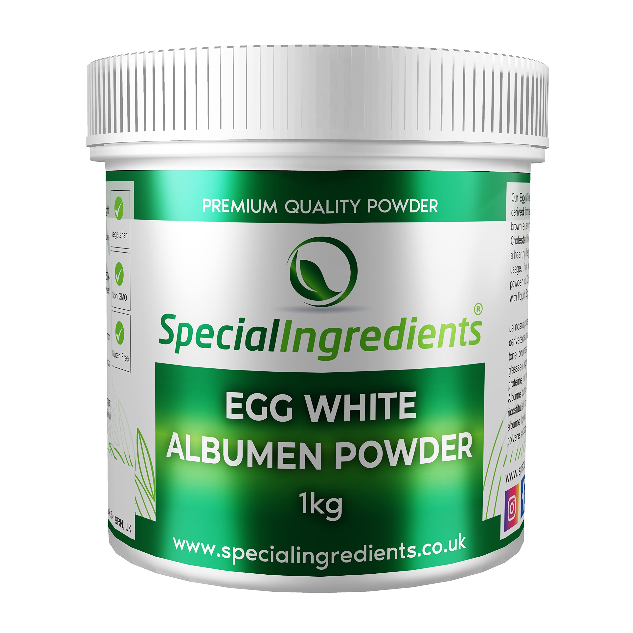 Egg White Albumen Powder 1kg - Premium Quality Free Range Suitable for Vegetarians, Non-GMO, Gluten Free – Recyclable Plastic Container