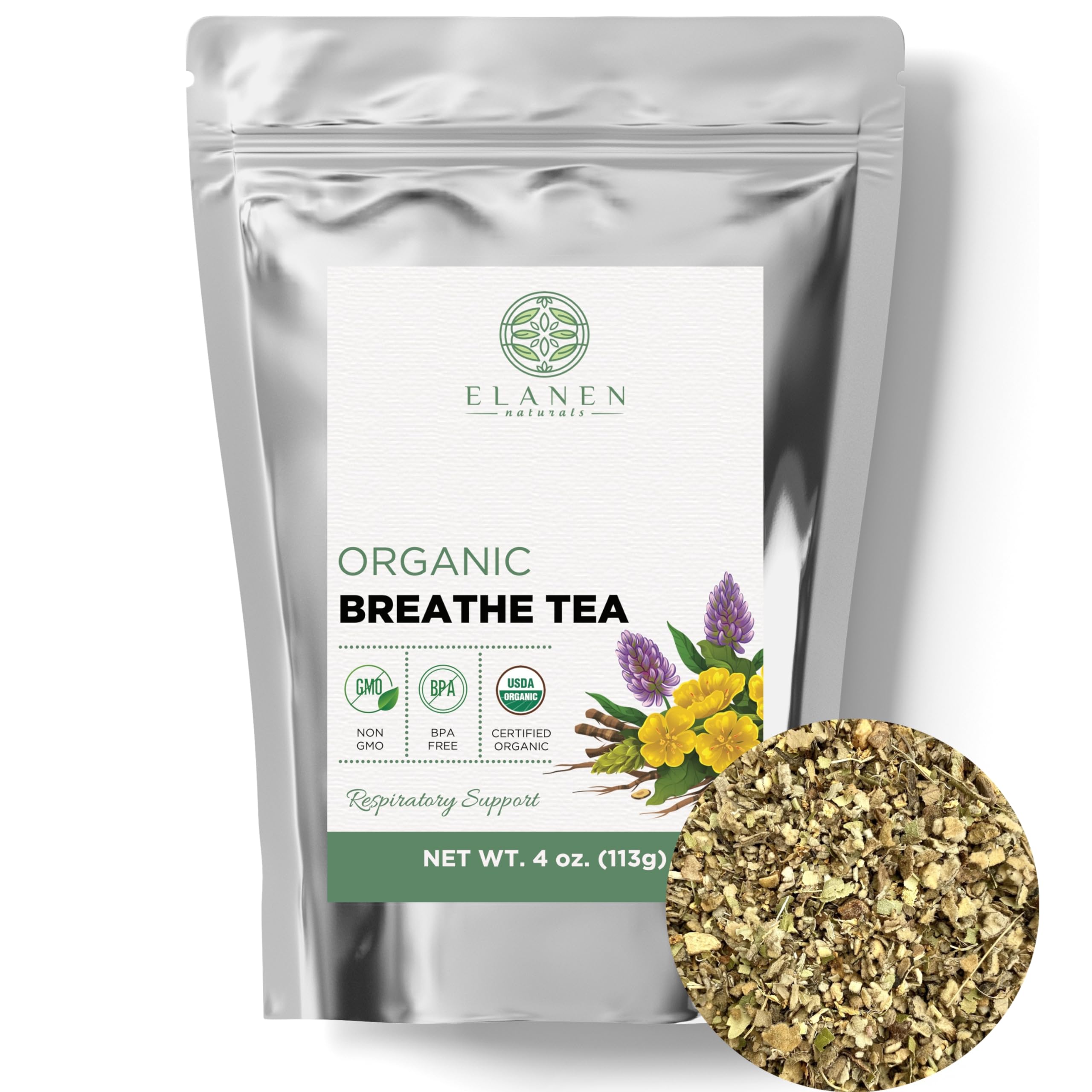 Organic Breathe Tea 4 oz. (113g), USDA Certified Organic Lung Tea, Bronchial Wellness Tea, Smokers Tea, Respiratory Tea, Gordo Lobo Herbs Tea, Mullein Detox Lungs Tea Organic