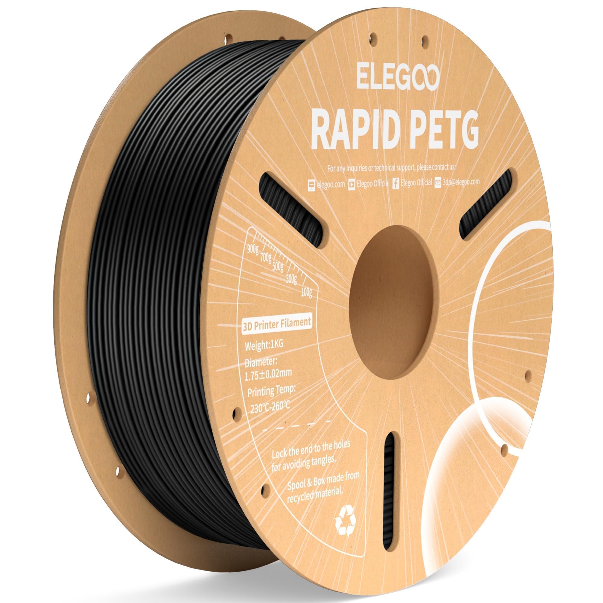 ELEGOOPetg Fast Filament 1.75Mm Black 1kg, High Speed 3D Printer Filament 30-600Mm/S Dimensional Accuracy +/- 0.02Mm, 1kg(2.2Lbs) Cardboard Reel Suitable for A Maiori