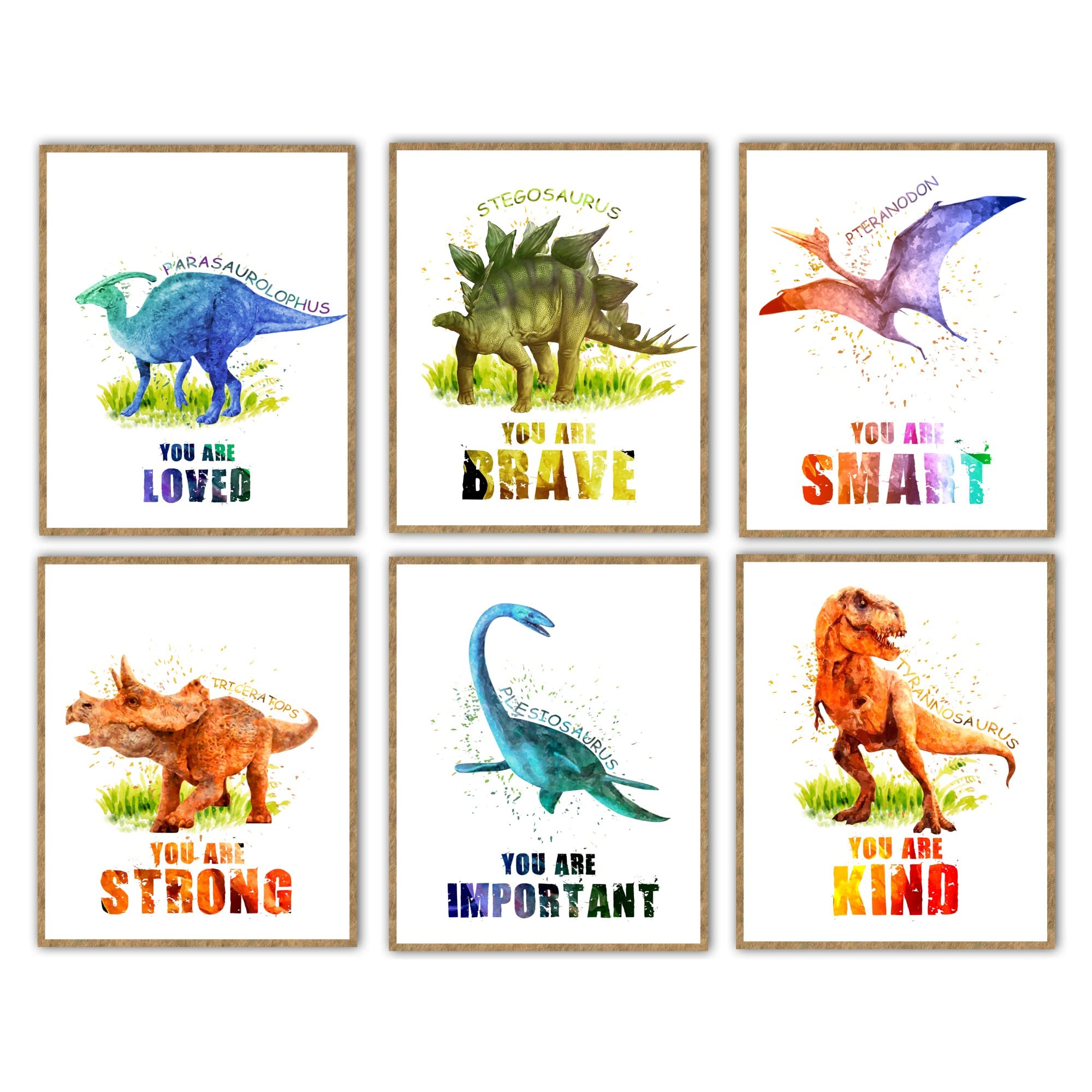 W.O.W.A - 6 Vibrant and Playful Prints to Inspire Your Child's Imagination, Adorable Dinosaur Prints to Brighten Up Your Child's Room and Spark Their Love of Prehistoric Times(8"x10", UNFRAMED)