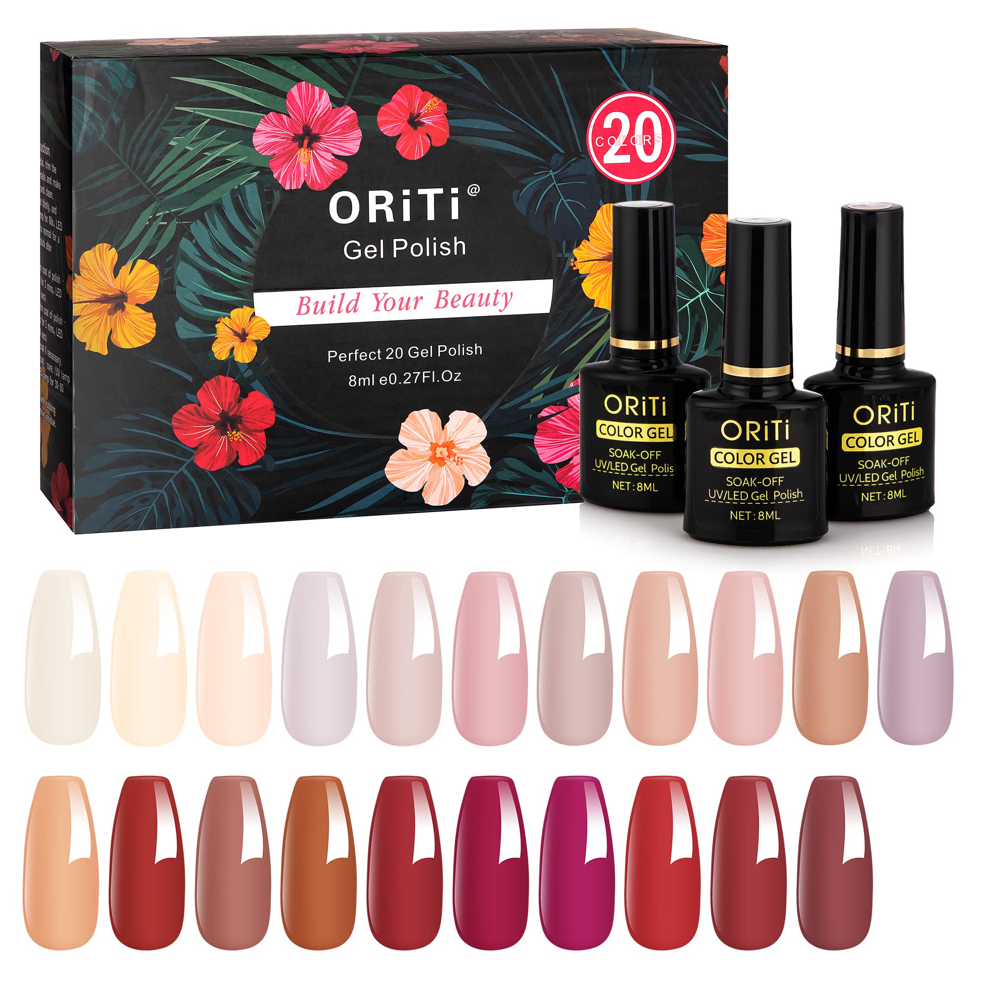 ORiTi Gel Nail Polish Set 20+4 PCS, Nude Brown Pink Grey Colors Soak Off Neutral Skin Tone Starter Kit with Glossy & Matte Top Base Coat,Nail Art Salon Gifts for Women&Girls (A5 Legends of the Winter)