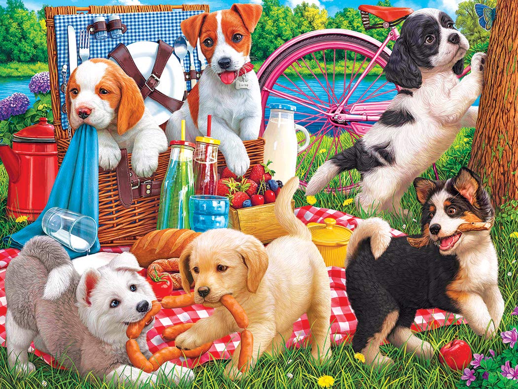 RoseArtKodak Premium - Puppies on a Picnic - 350 Piece Jigsaw Puzzle for Adults