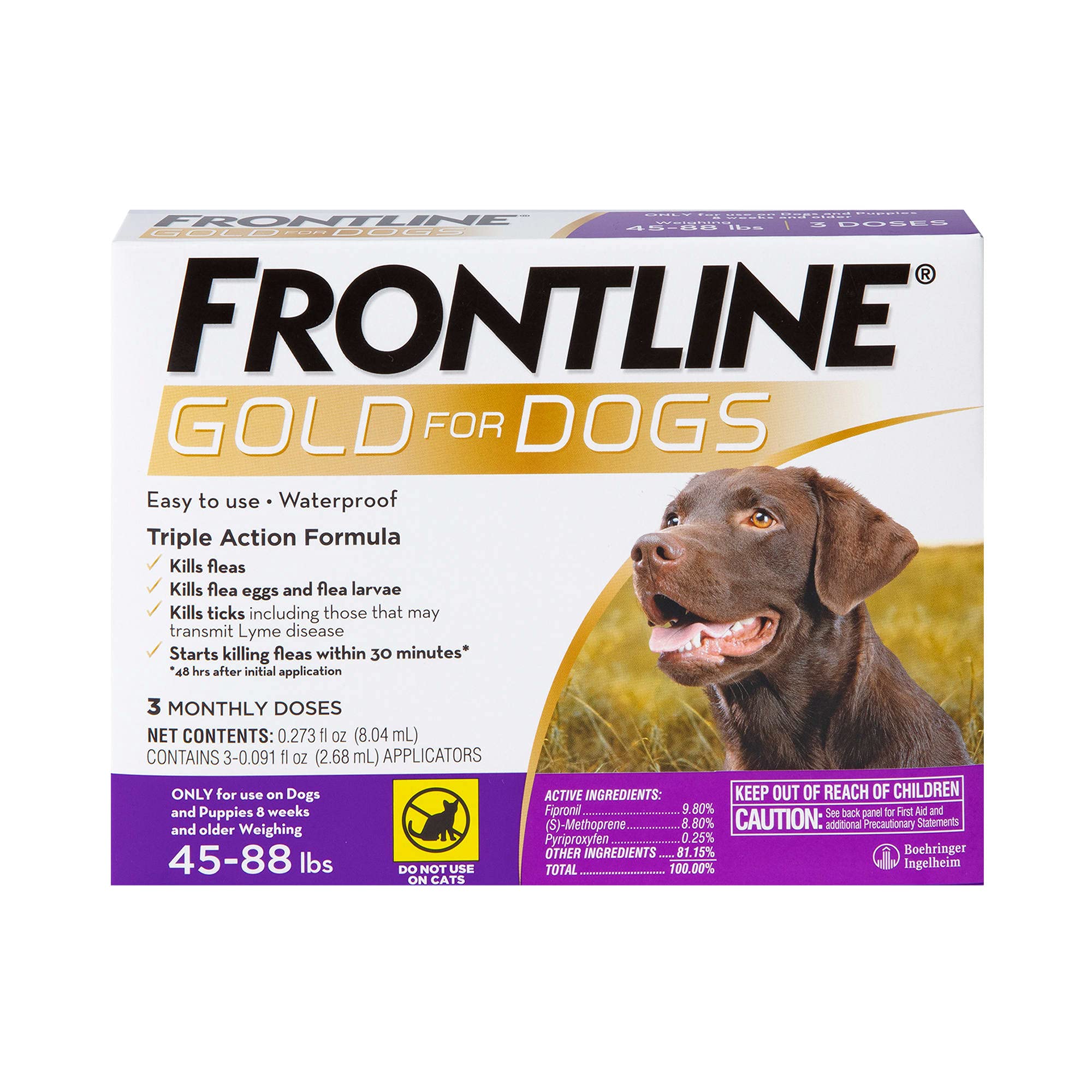 FrontlineGold Flea & Tick Treatment for Large Dogs Up to 45 to 88 lbs. Pack of 3