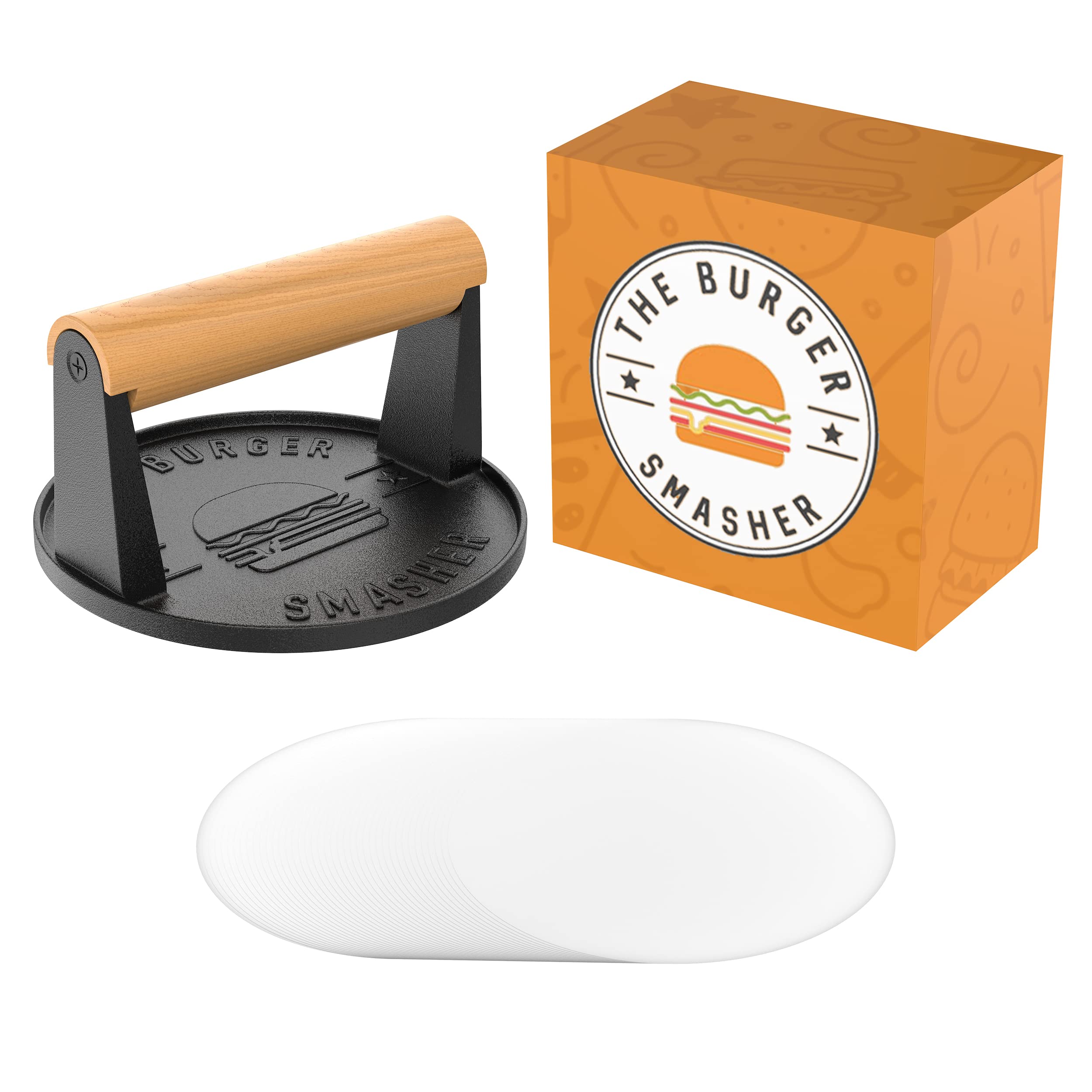 Pre Seasoned Heavy Duty Cast Iron Burger Press - Smash Burger Press Kit, Grill Press for Smash Burgers, Burger Smasher for Griddle, Cooking Weight Press, Food Press, Meat Smasher