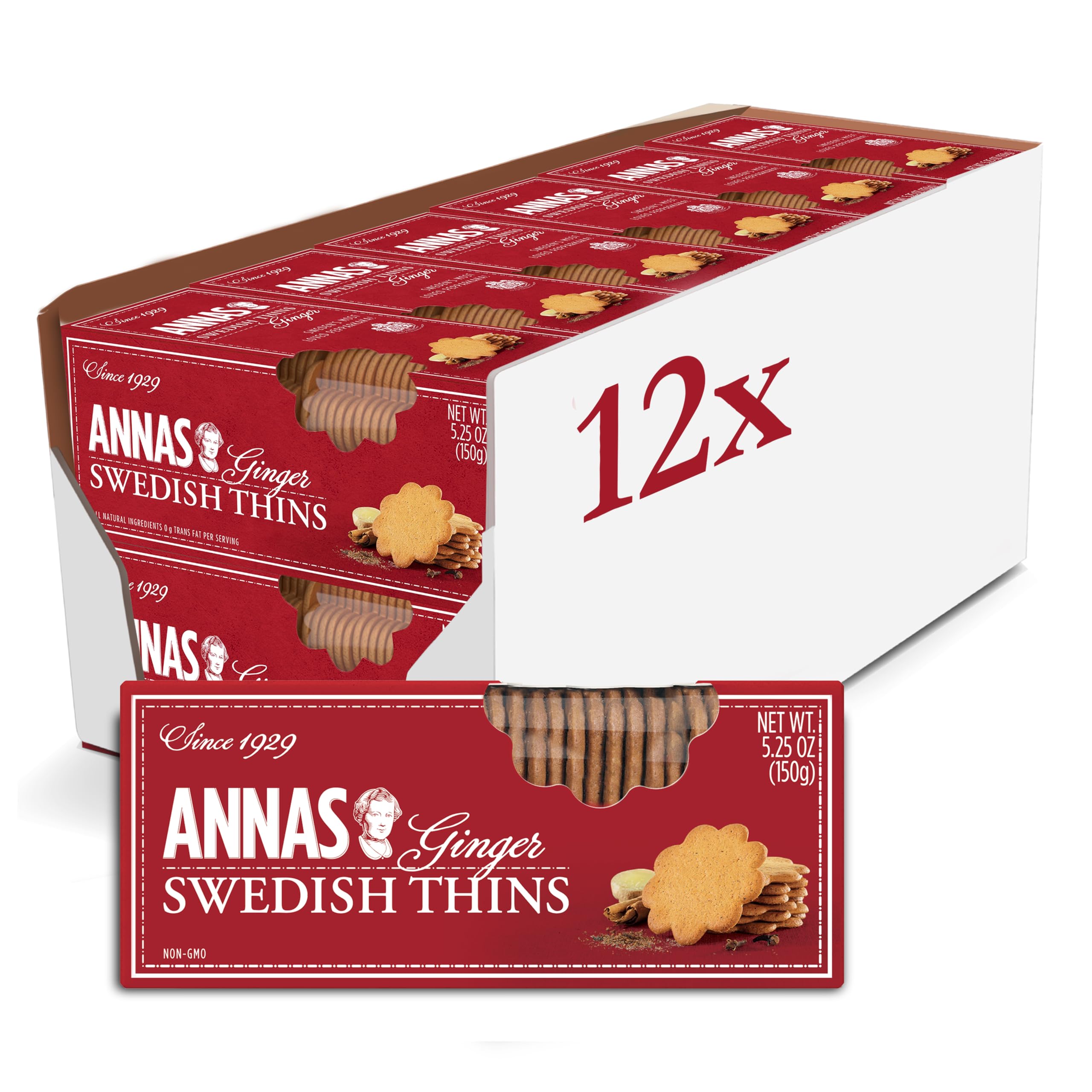 AnnasThins - Ginger Pepparkakor - 5.25 Ounce (Pack of 12) non GMO + Vegan