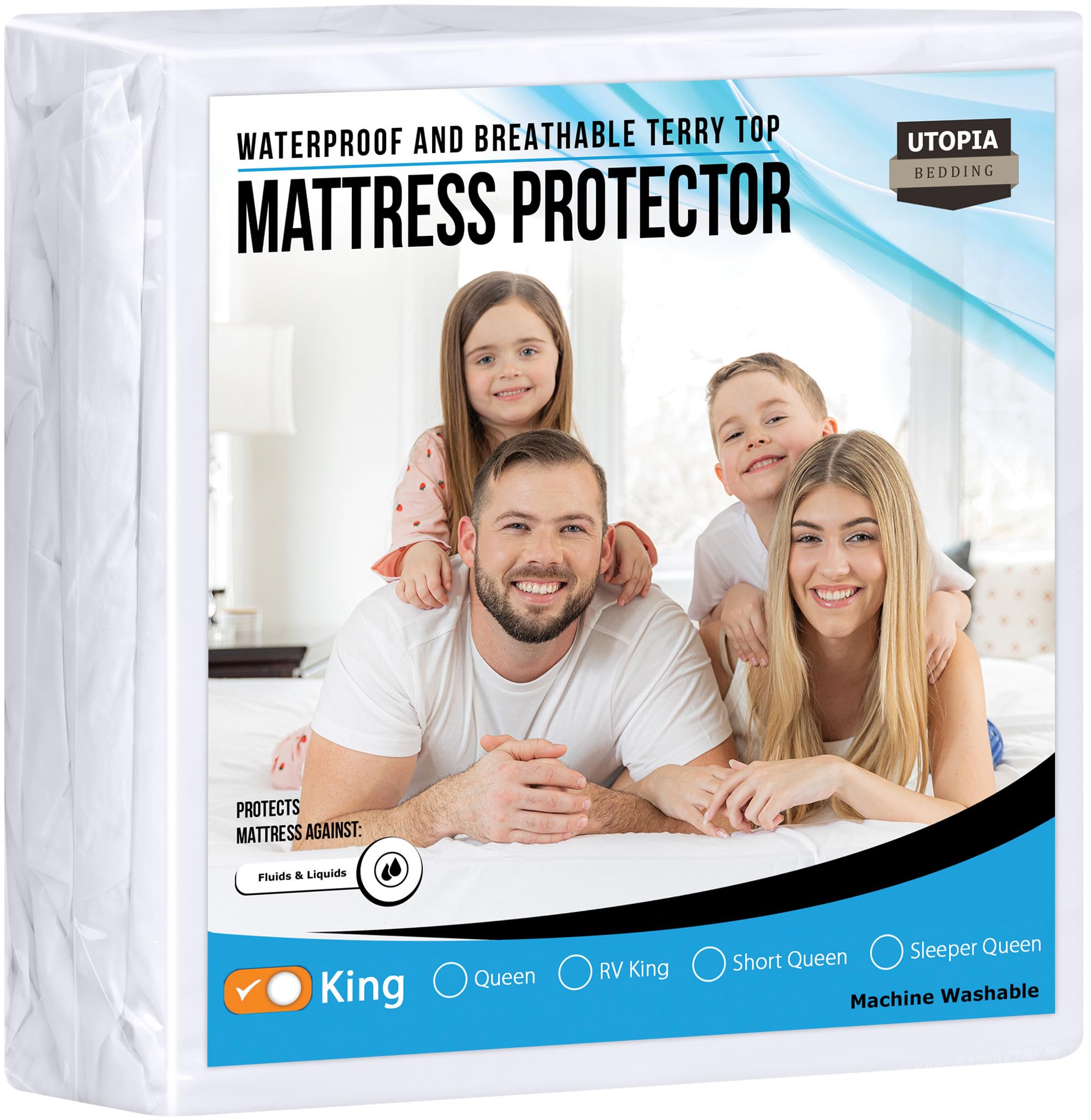 Utopia Bedding Waterproof Mattress Protector King Size, Premium Terry Mattress Cover 200 GSM, Breathable, Fitted Style with Stretchable Pockets (White)