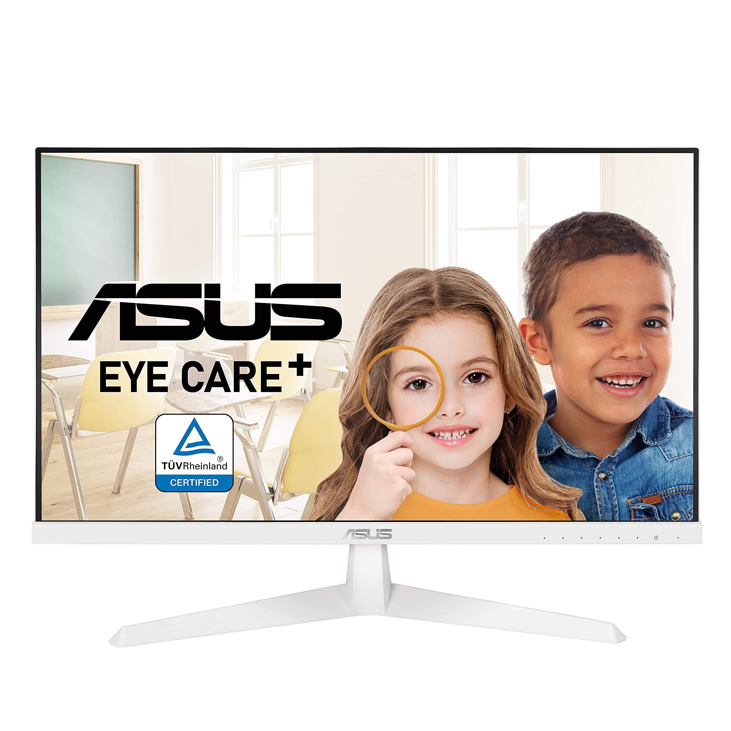 ASUS VY249HE 23.8” Eye Care Monitor, 1080P Full HD, 75Hz, IPS, Adaptive-Sync/Sync, Eye Care Plus, Color Augmentation, Rest Reminder, HDMI VGA, Frameless - White