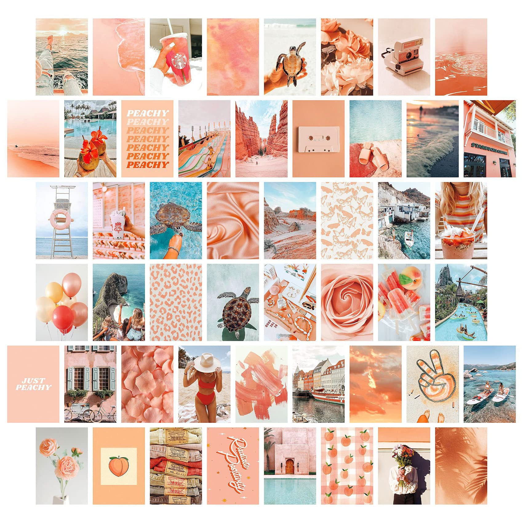 Vintage Wall Collage Kit, Double-sided Printing Collage Cards, Trendy Small Poster, Aesthetic Pictures, for Dorm, Bedroom Decor for Teens Boys Girls, Gift for Party, Birthday(50Pcs) (Peach)