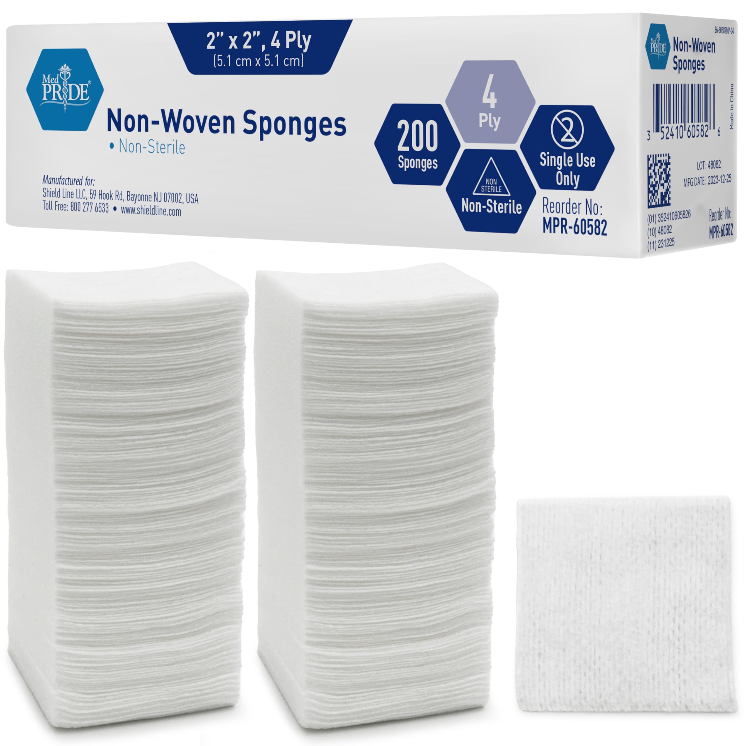 Medpride Surgical Sponges 2'' x 2'' 200 Pack - Gauze Pads Non sterile - First Aid Wound Care Dressing Sponge – Νοn-Woven Medical, Non-Adherent Mesh Bandages – Absorbent for Injuries – 4 Ply