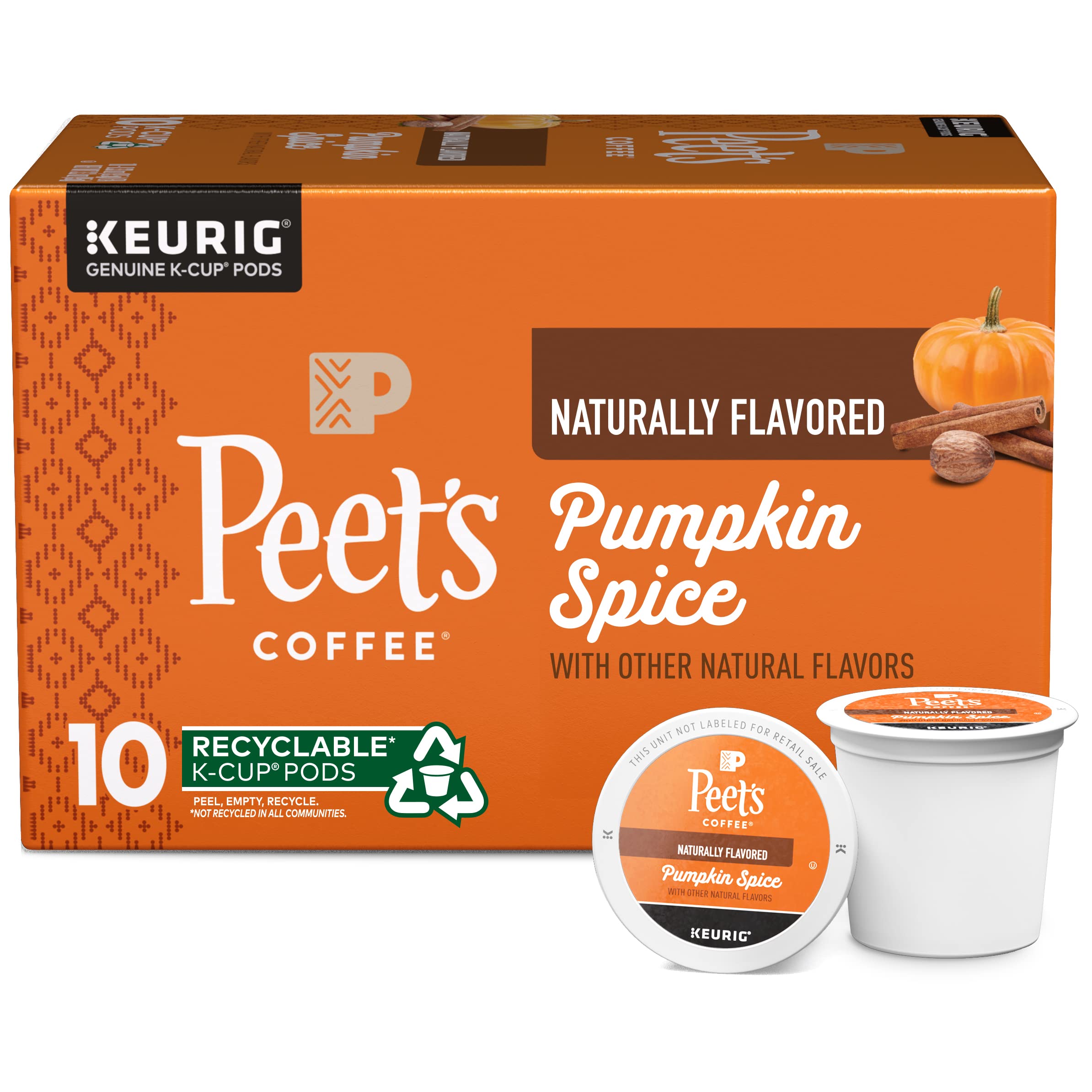 Peet’s Coffee, Pumpkin Flavored - 10 K-Cup Pods for Keurig Brewers (1 Box of 10 K-Cup Pods)