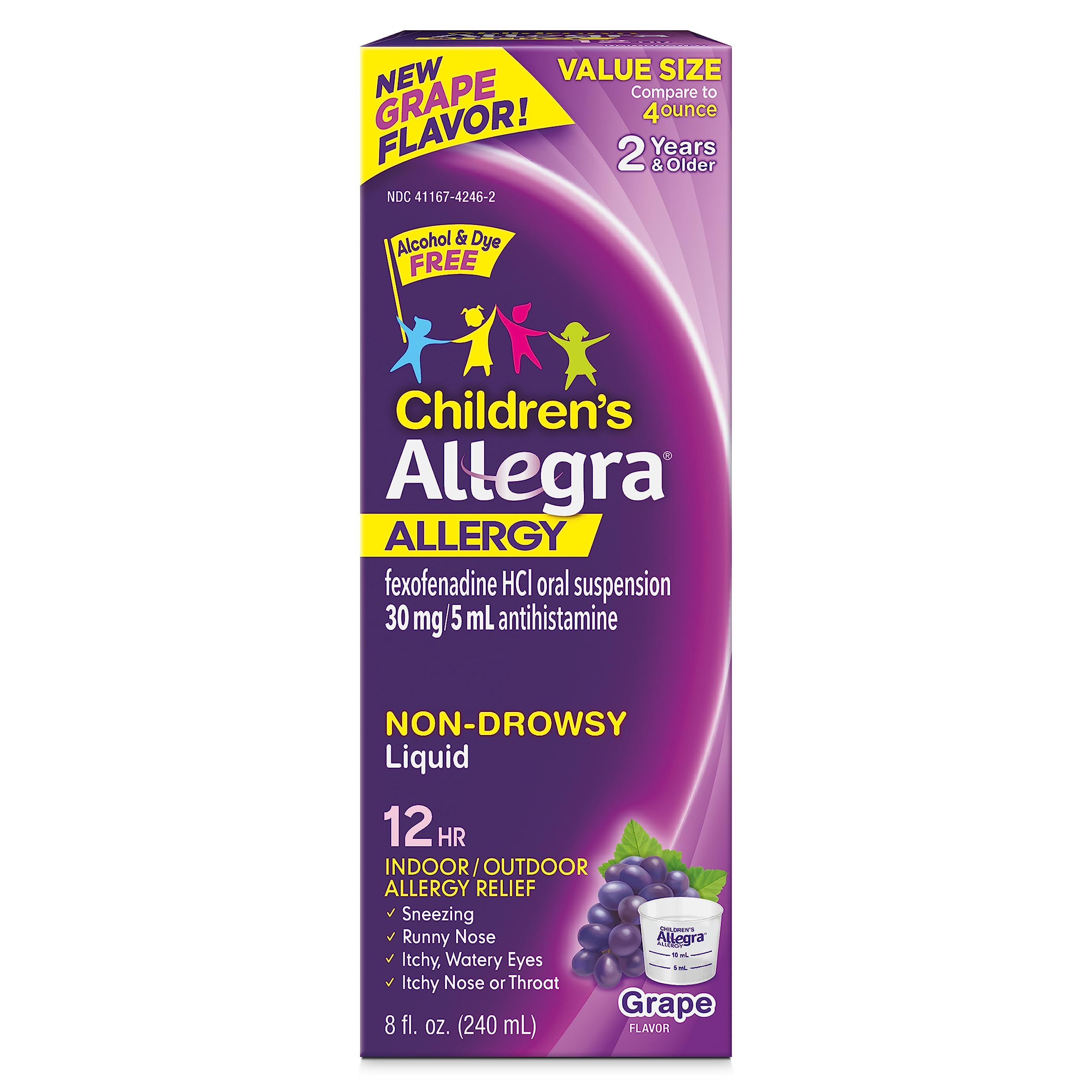 AllegraChildren's 12HR Allergy Relief Non-drowsy Antihistamine Liquid, Grape Flavor, Alcohol-Free & Dye-Free, Fexofenadine HCl, 8 oz.