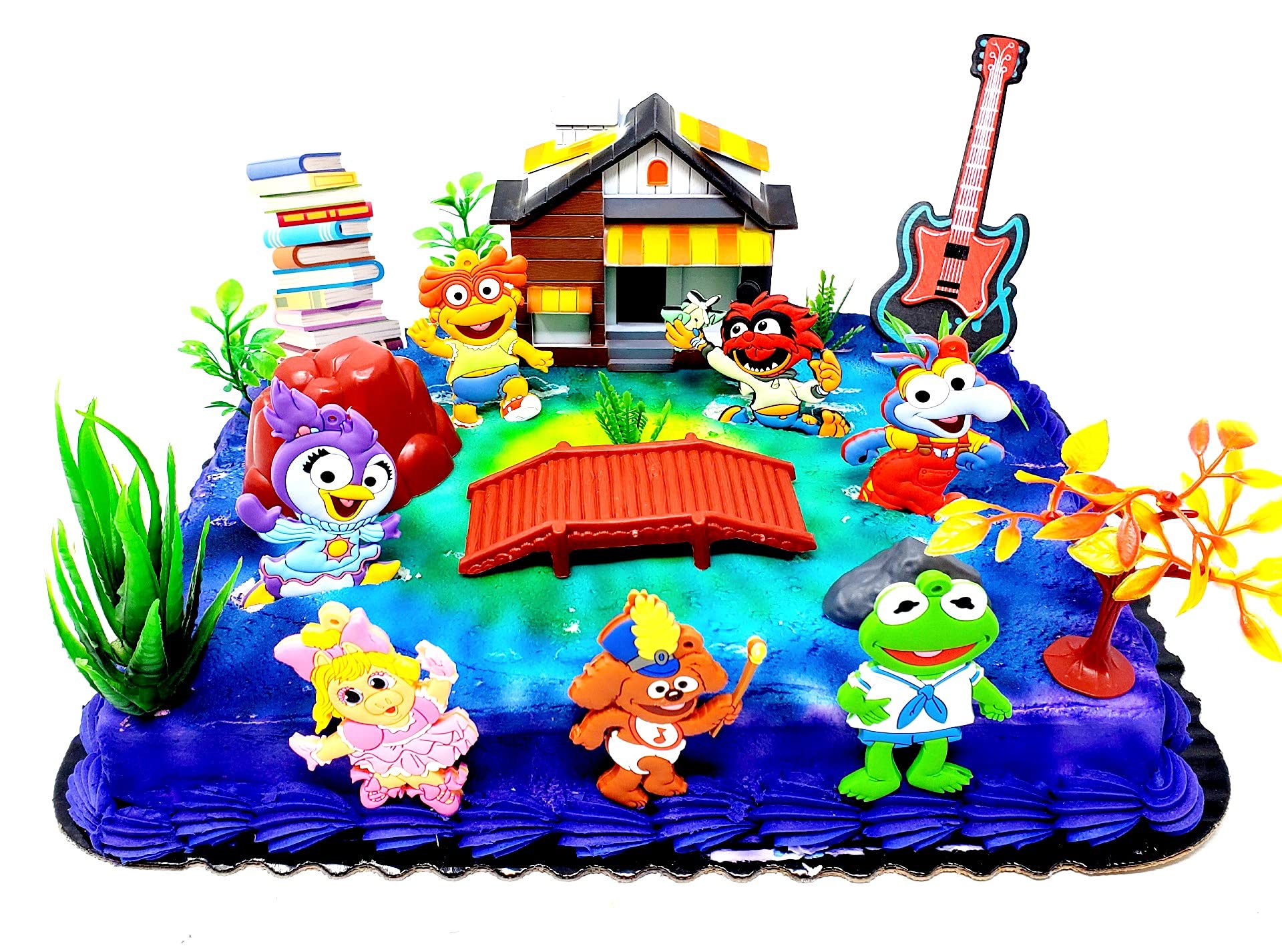 Muppet Babies Cake Topper Set Featuring Kermit, Miss Piggy, Fozzie, Animal, Fozzie and Friends with Themed Accessories