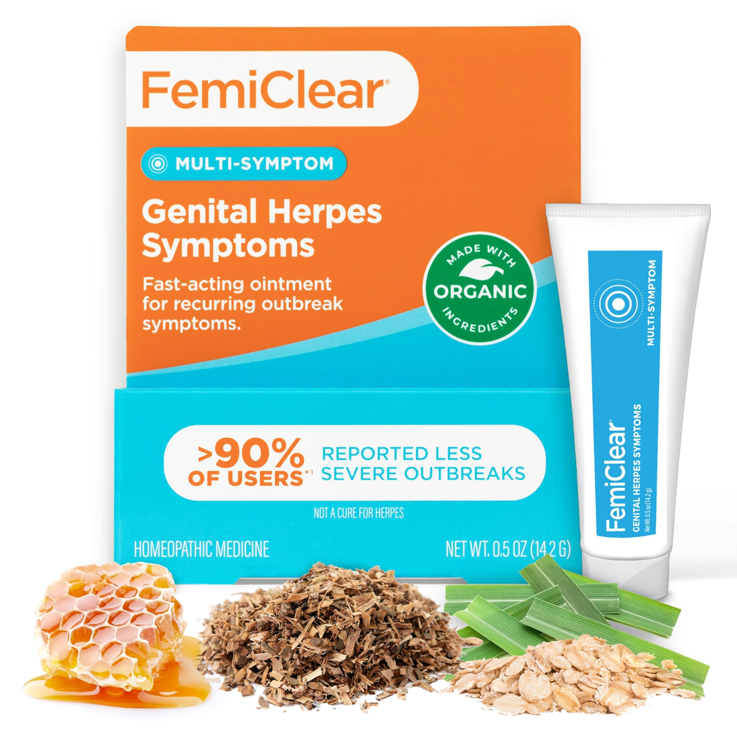 FemiClearfor Genital Herpes Symptoms & Cold Sores, Multi-Symptom - Effective Intimate Relief - Made with All-Natural and Organic Ingredients - 0.5 Ounce Tube