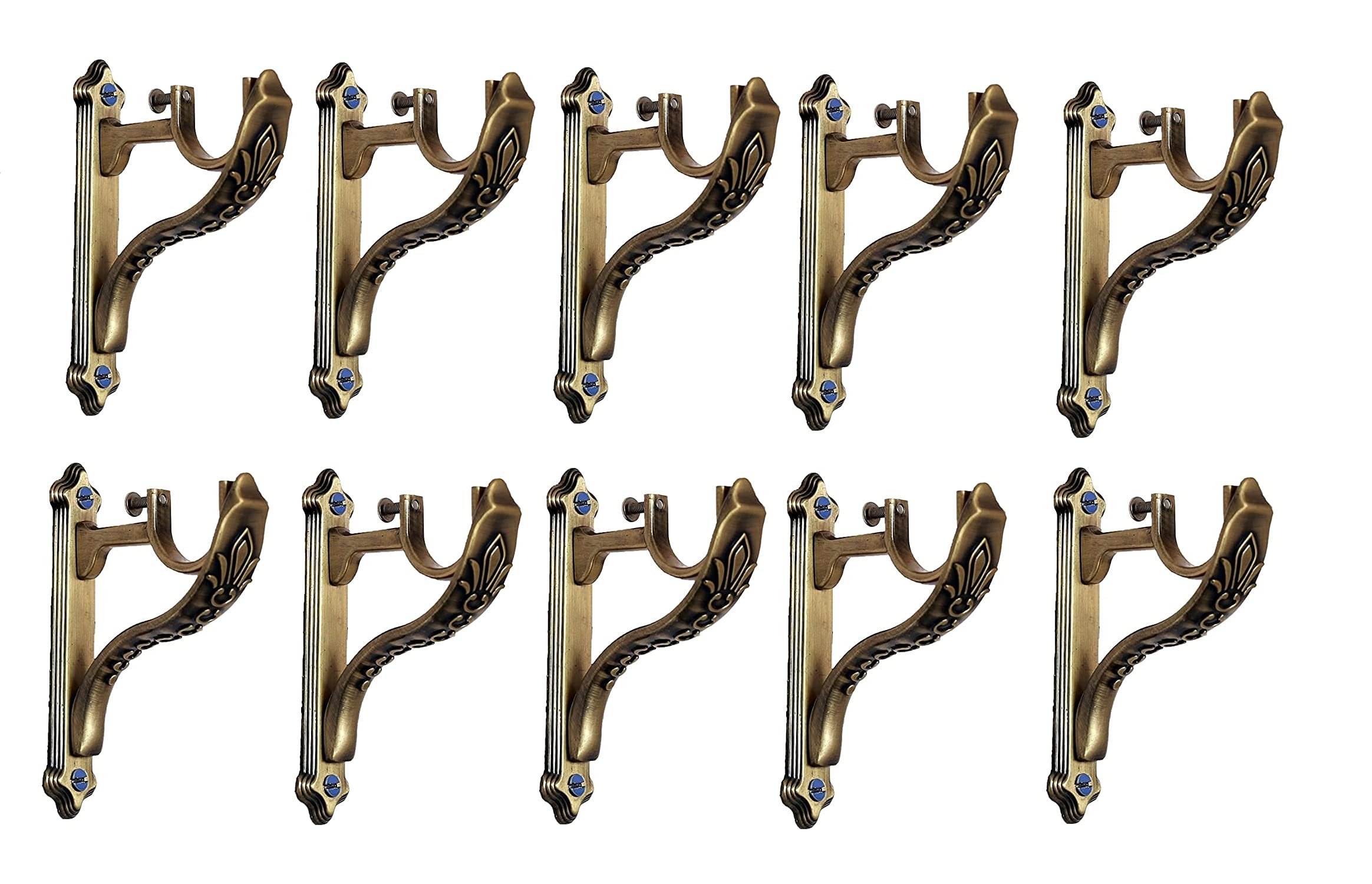 Arena Zinc Antique Brass Jaguar Designer Heavy Curtain Supports for Door and Window Curtain Brackets Set / Holders for 1 Inch Rod (Pack of 10 Pcs).