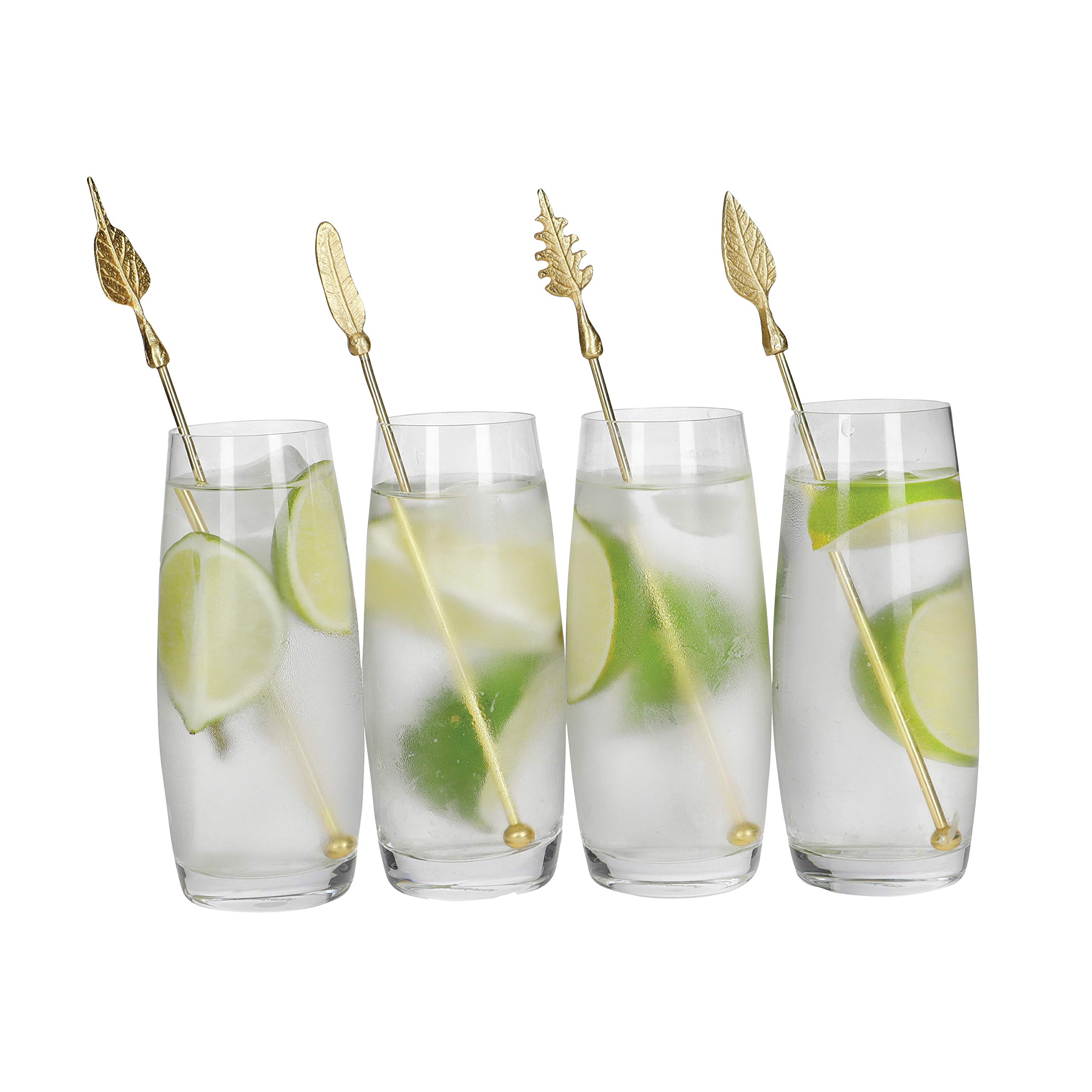 BarCraft BCSTIR4PC Cocktail Stirrers in Gift Box, Leaf Design, Stainless Steel, Gold Coloured, Set of 4