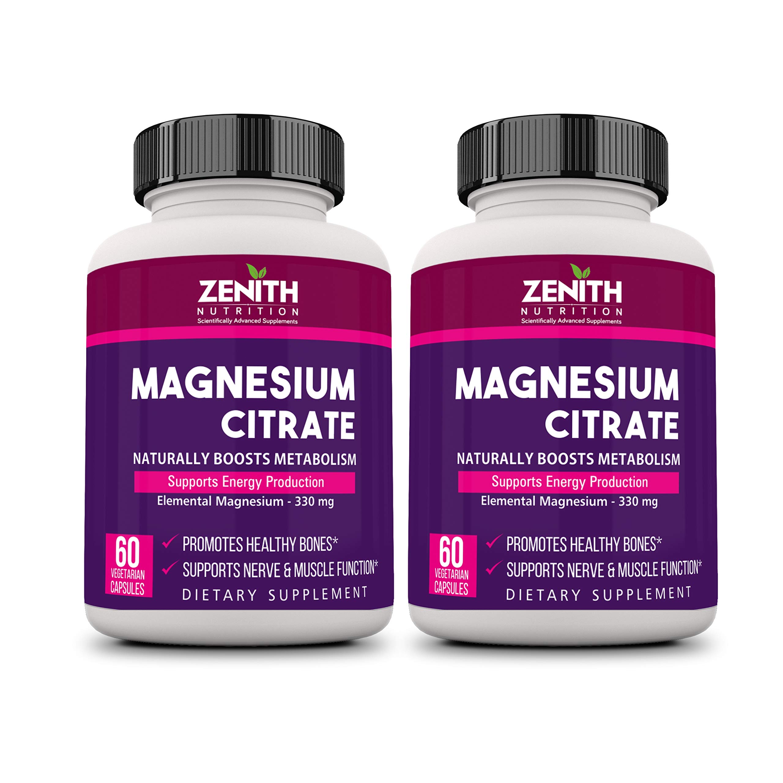 Zenith Nutrition Magnesium Citrate 330mg – 120 Veg capsules (60 caps X 2 Bottles) | Nutritive Support for Healthy Heart, Muscle, Nerve & Circulatory Function