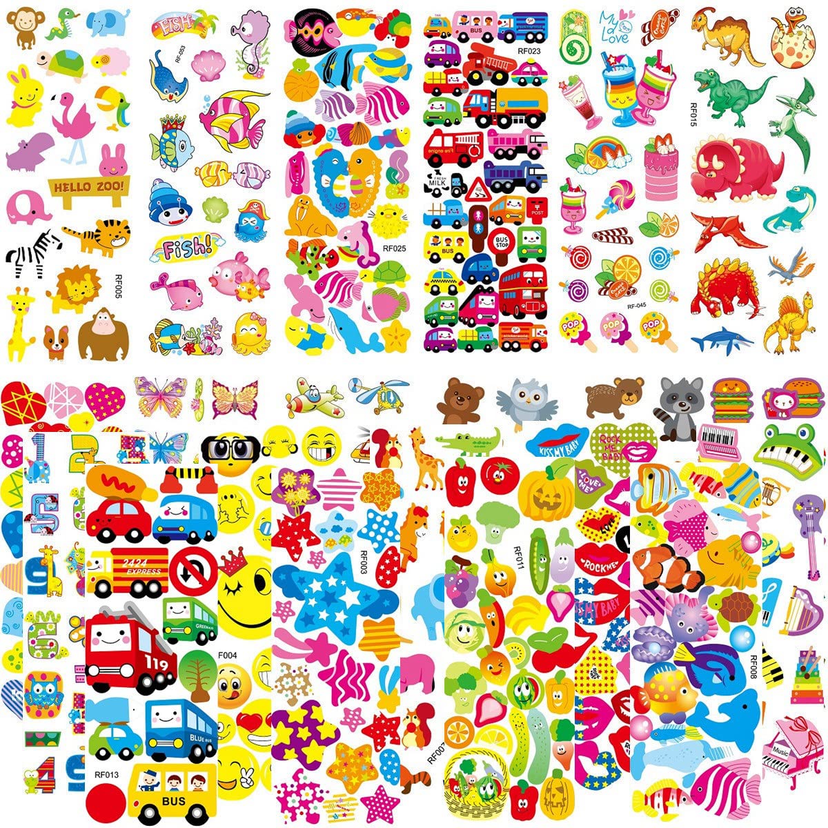 Stickers for Kids Puffy Kids Stickers Sheets 48 Different Bulk Variety Pack Stickers for Girls Boys Rewards, Craft Scrapbooking Including Animal, Hearts, Trucks, Dinosaurs and More