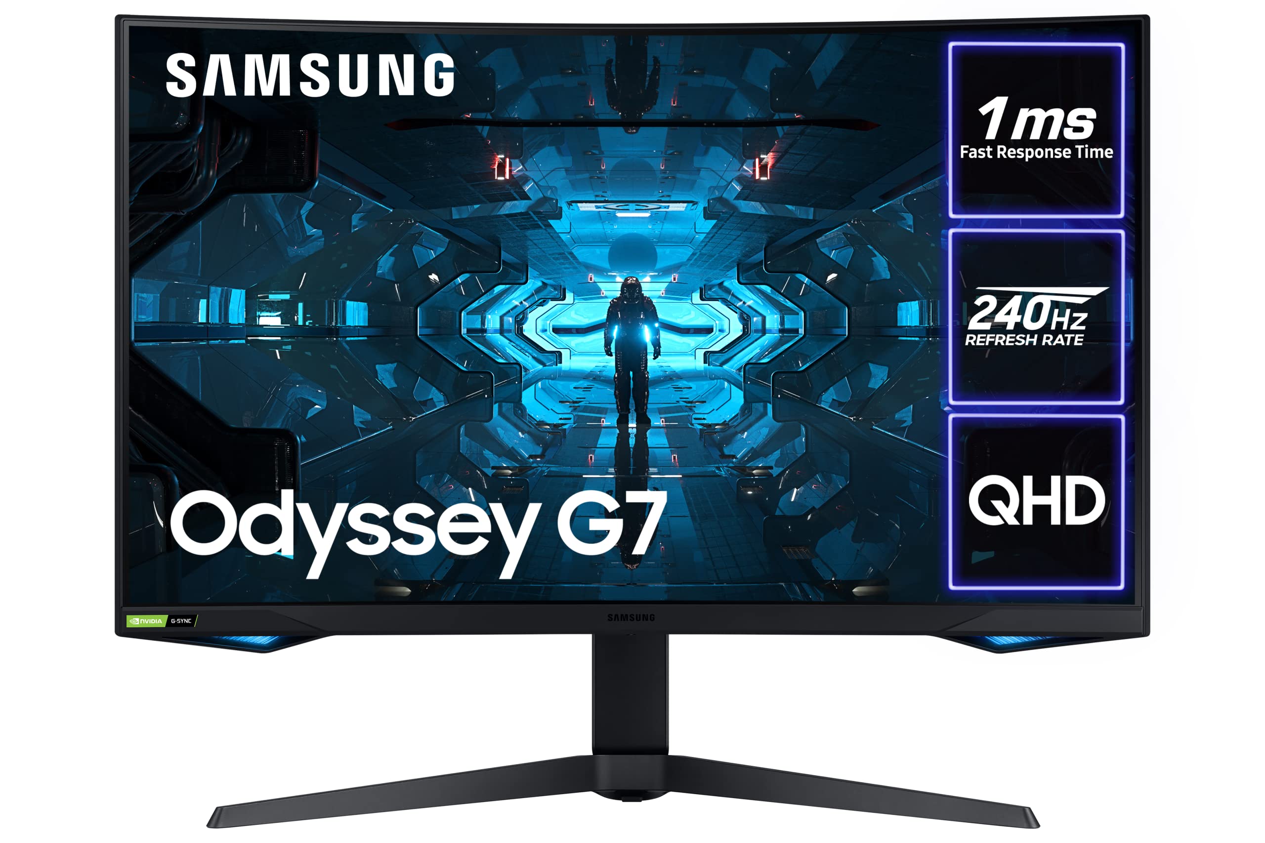 SamsungOdyssey G7 LC27G75TQSPXXU 27" 1000R Curved Gaming Monitor - 240Hz, 1ms, 1440p QHD, Gsync, QLED, HDR600, HDMI, Displayport, USB