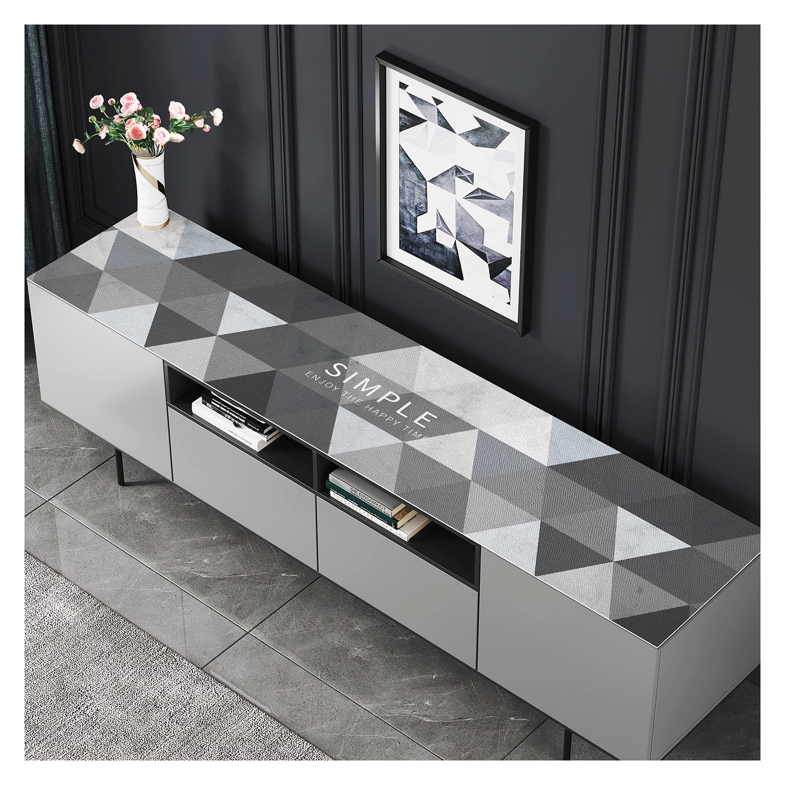 XIXI DECOREMocha TV Stand Runner，Table Cover，Home Decorative Tablecloth， TV Cabinet Cloth (44 L x 15.25 W, Mocha Gray Triangle)