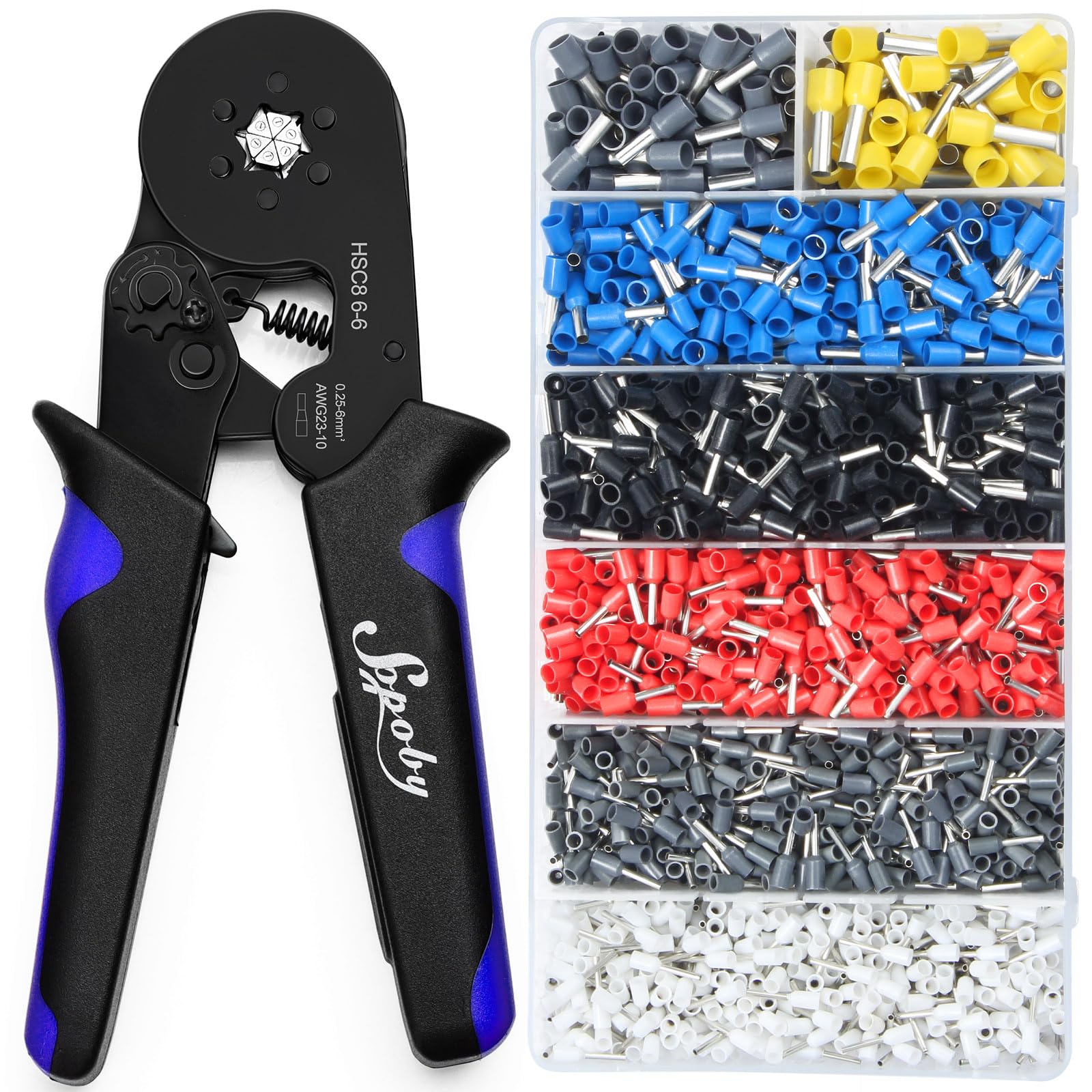 Ferrule Crimping Tool Kit, Sopoby Self-Adjustable Ratchet Wire Terminals Crimper Kit with 2000pcs Wire Terminals Crimping Connectors Wire End Ferrules