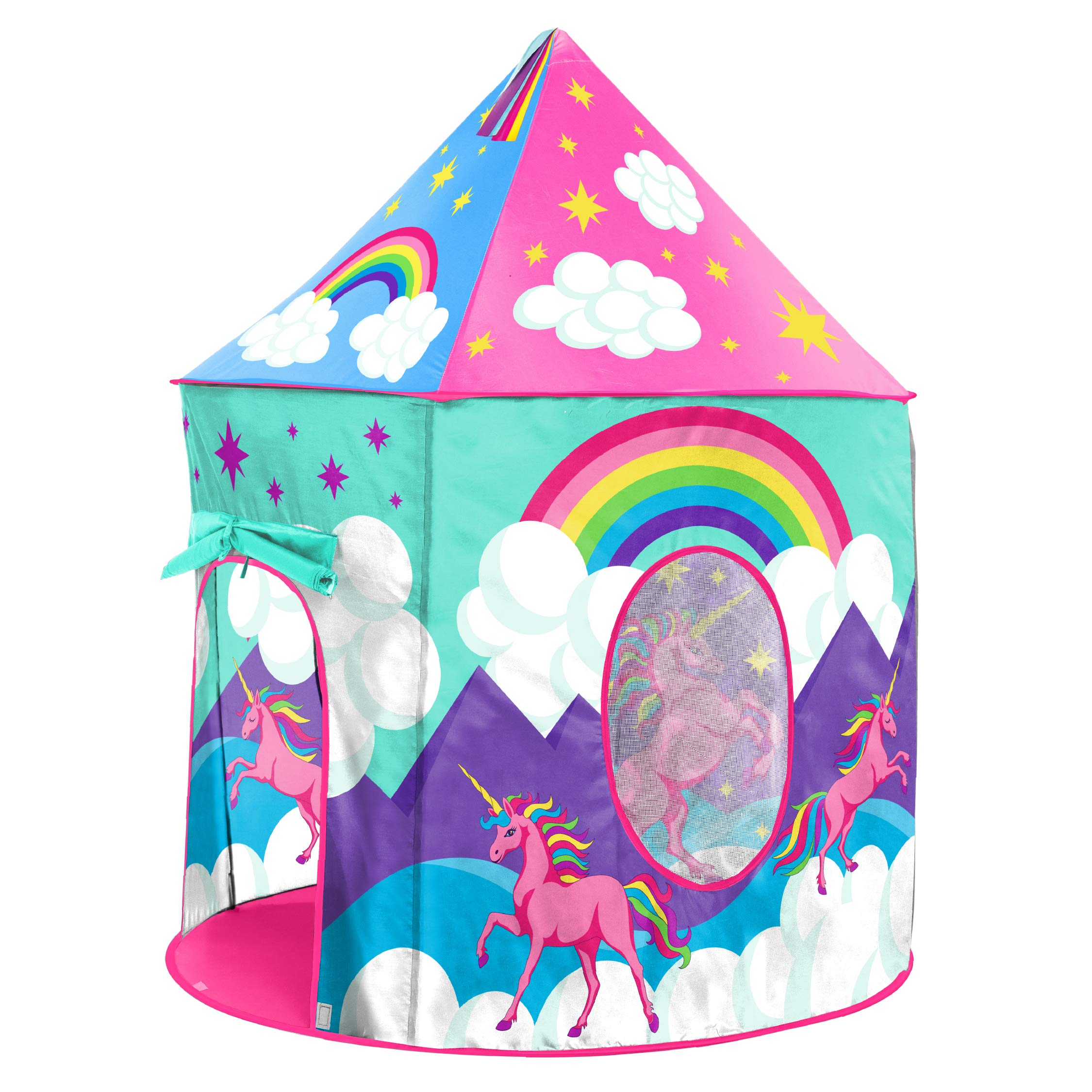 Unicorn Tent for Girls - Unicorn Pop Up Kids Tent w/ Unicorn Headband and Case, Unicorn Toys for Girls Indoor Princess Castle Kids Play Tent (Pink)