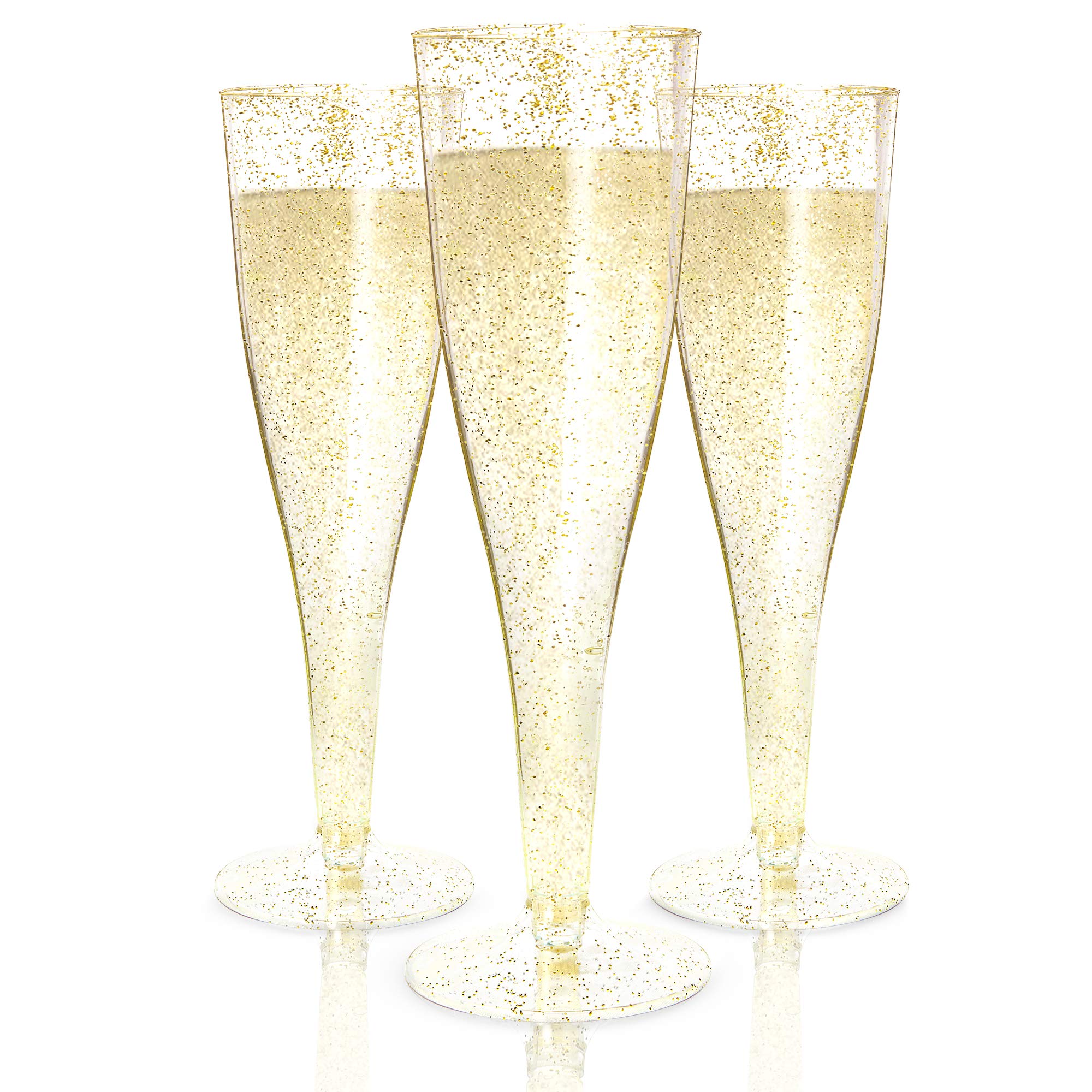 Prestee200 Champagne Flutes Plastic | Disposable Champagne Flute | Gold Glitter Plastic Champagne Glasses for Parties | Mimosa Bar, Wedding, Shower Party, New Years Eve Party Supplies 2024 (Gold)