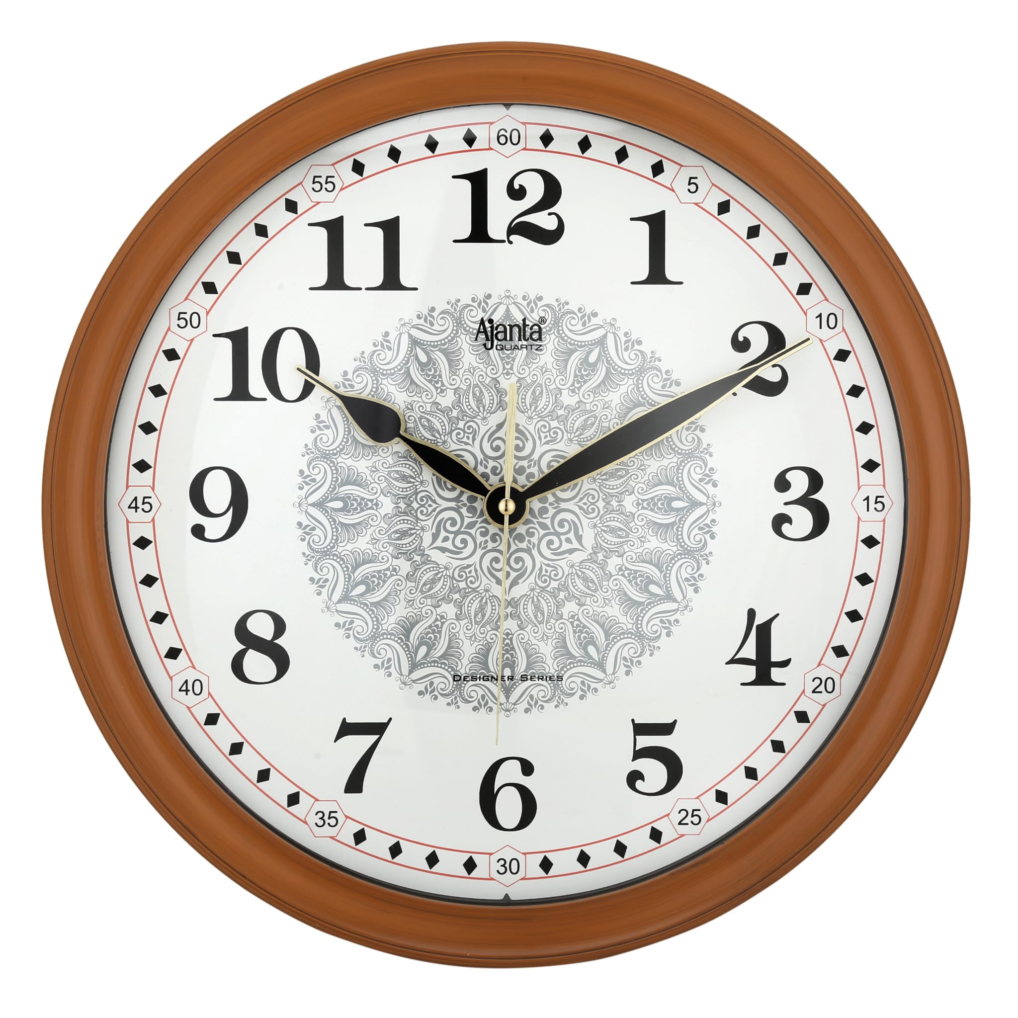 Ajanta Quartz Plastic Real Silent Sweep Movement Designer Clock (Brown, 341x51x341mm)