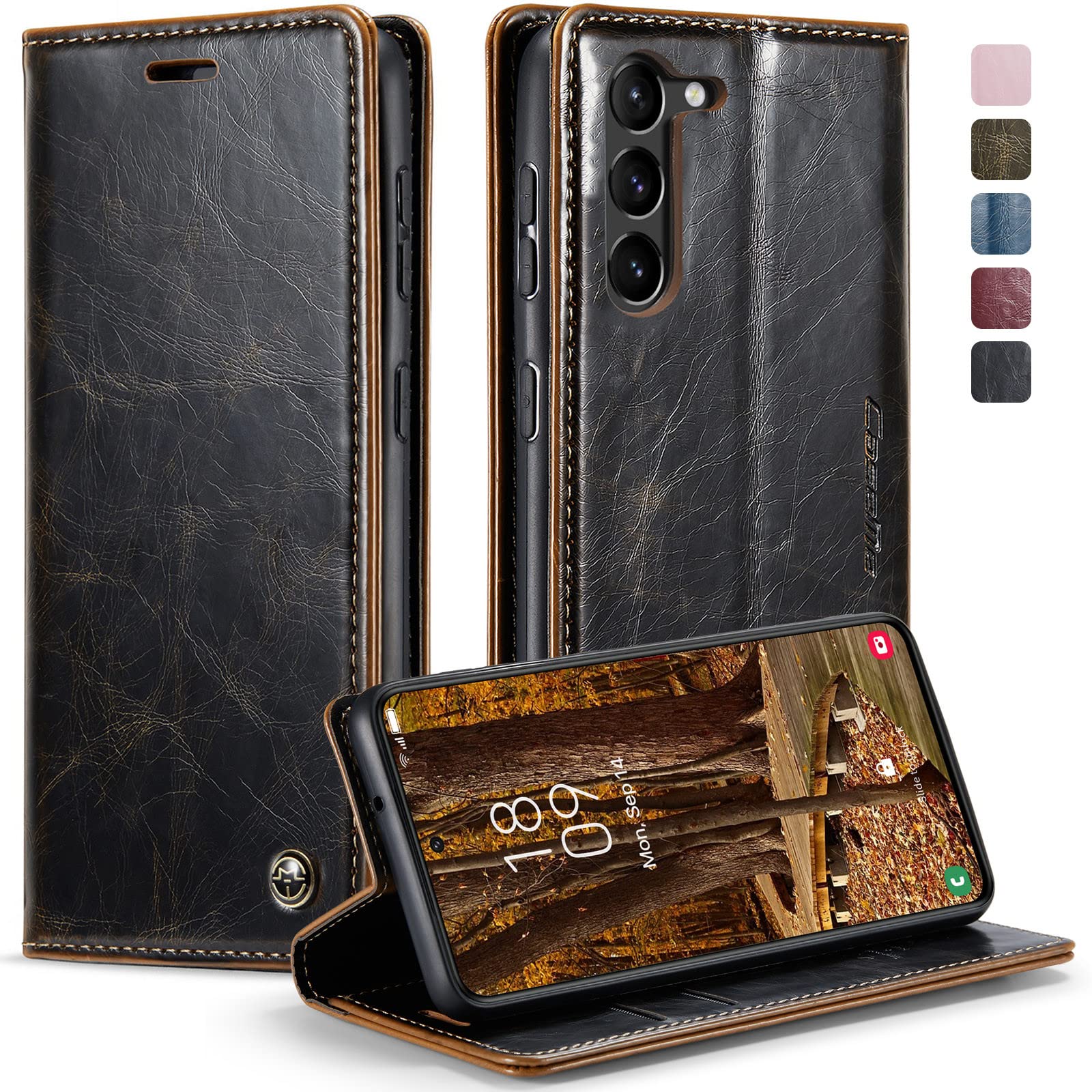 SZHAIYU Retro Premium Flip Leather Phone Case for Samsung Galaxy S23+ / S23 Plus Case Wallet with Card Holder Kickstand 6.6'' Book Cover Women Men (Coffee,S23+/S23 Plus)