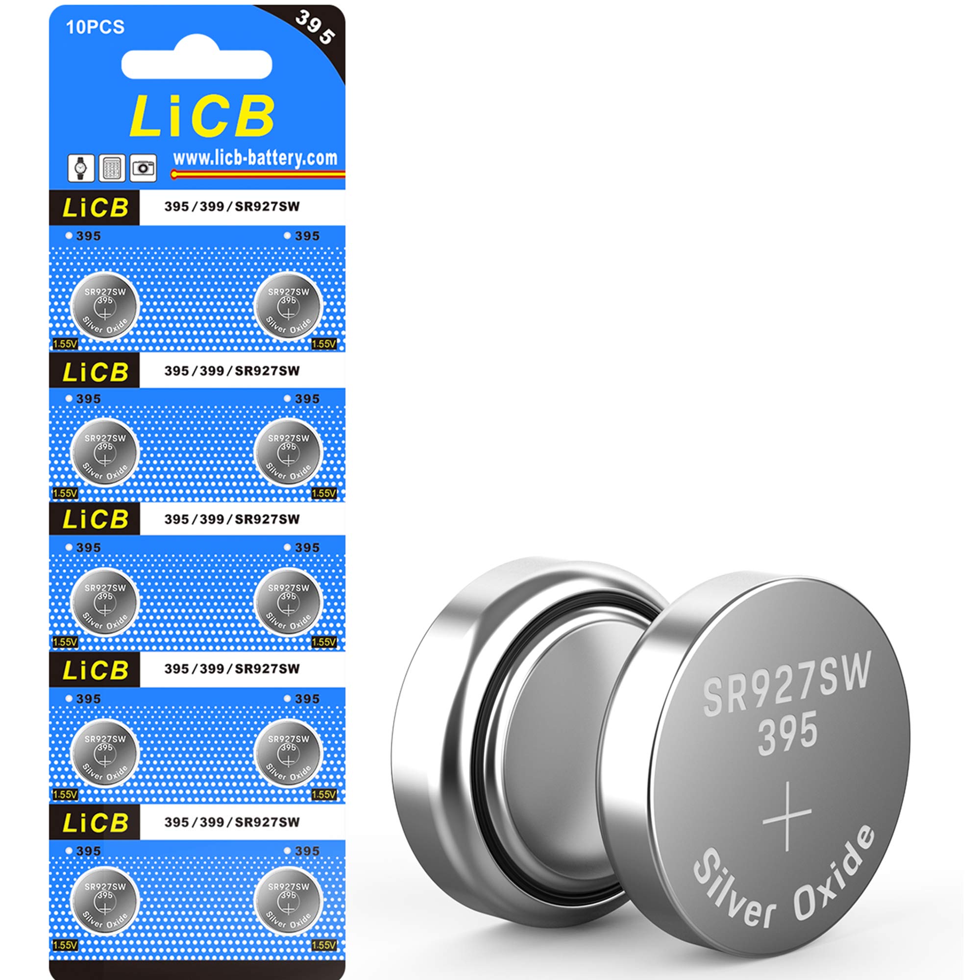 LiCB 10 Pack 395 SR927SW 399 Watch Battery,Long-Lasting & Leak-Proof,High Capacity Silver Oxide 1.55V Button Cell Batteries for Watch