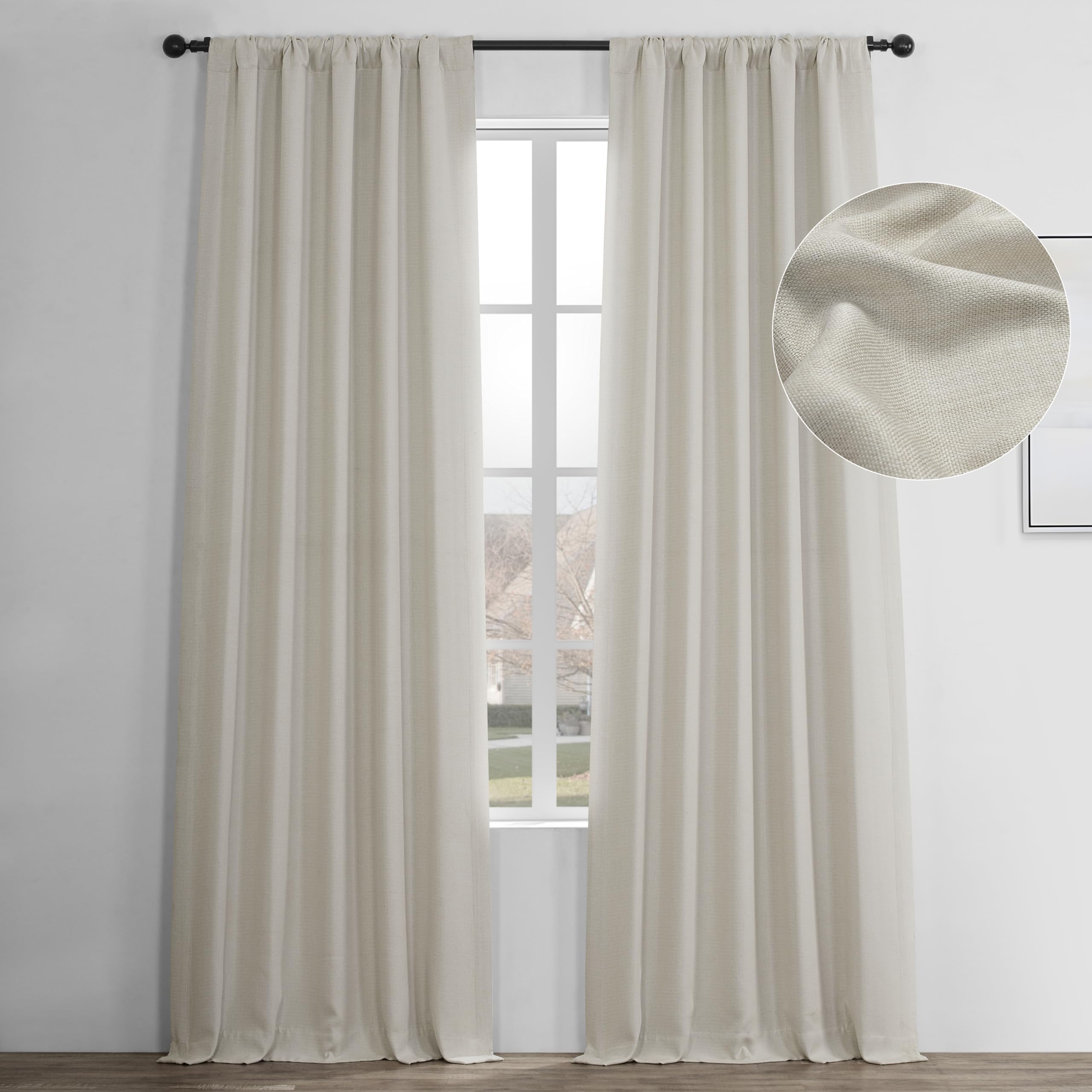 HPD Half Price Drapes Faux Linen Textured Room Darkening Curtains for Bedroom 96 Inches Long (1 Panel), 50W X 96L Curtains for Living Room Home Decor, Birch