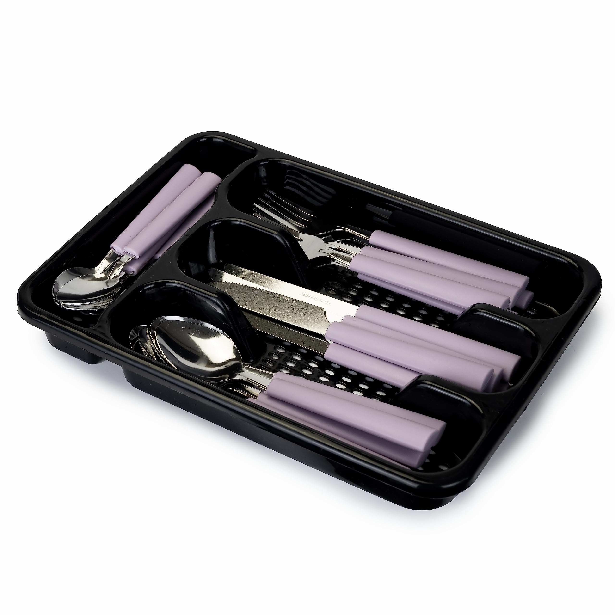 GOGOBerger Cutlery Set, 25 Piece Set - Includes Knives, Forks, Spoons, Teaspoons, with Tableware Box - Lavender