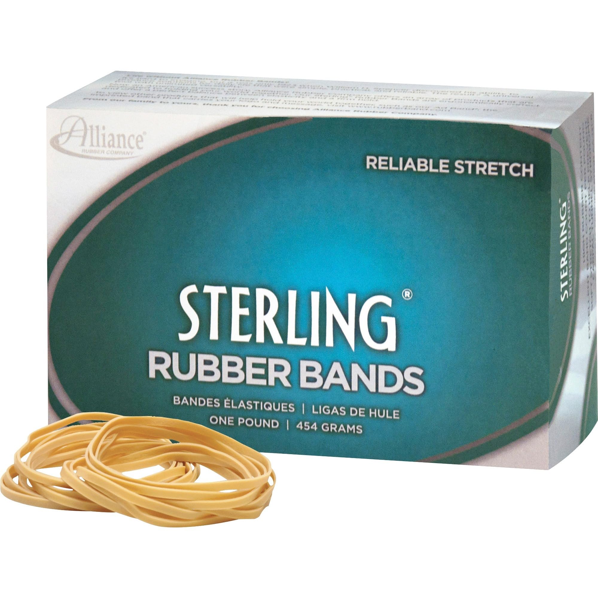 Alliance Rubber 24335 Sterling Rubber Bands Size #33, 1 lb Box Contains Approx. 850 Bands (3 1/2" x 1/8", Natural Crepe) Beige