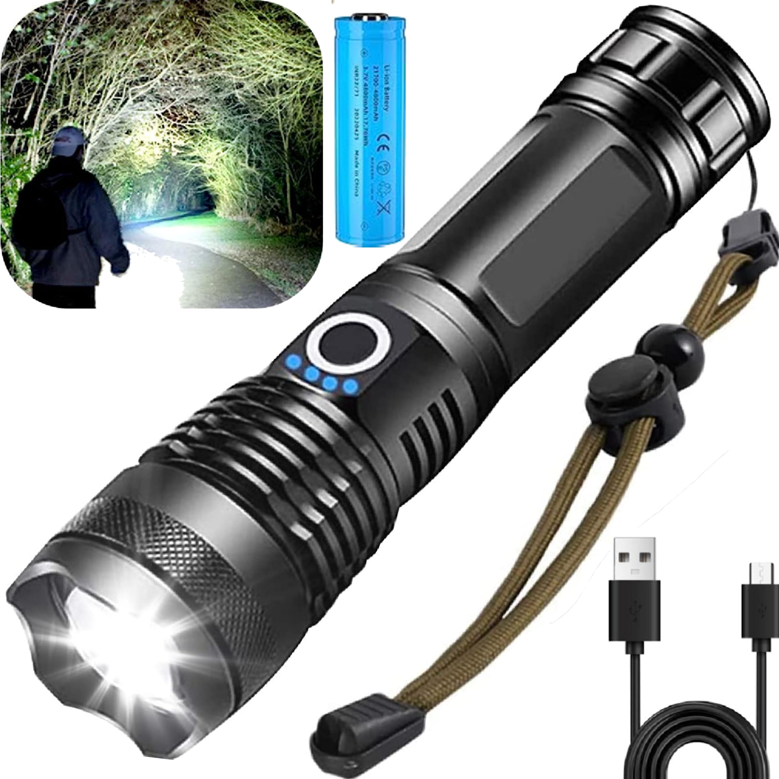 NESLIN LED Flashlight Rechargeable, Super Bright 20,0000 High Lumen with 5 Modes XHP70.2 Tactical Flashlight, Handheld Powerful Torch Light IPX6 Waterproof Flash Light for Emergency Camping Hiking