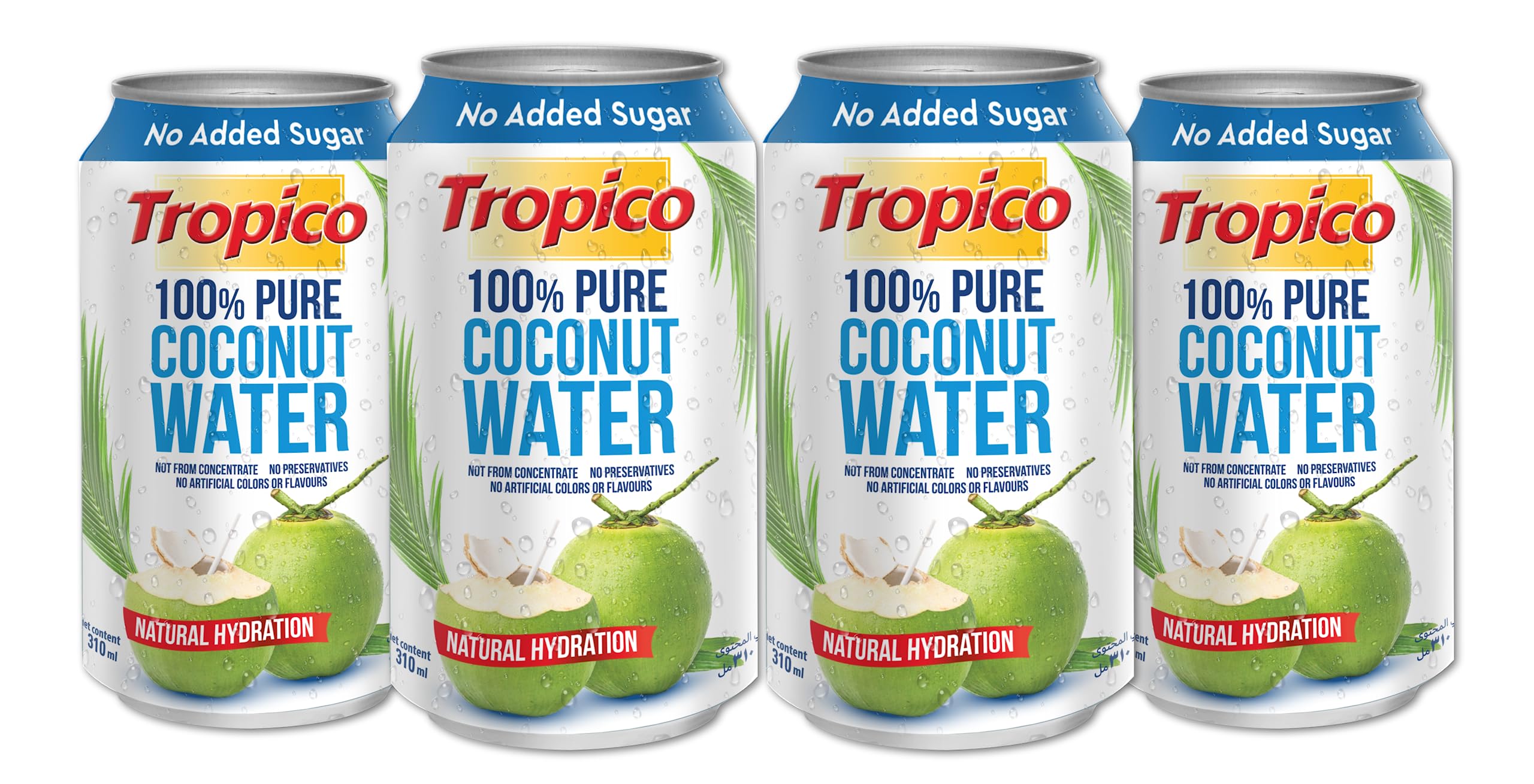 Tropico 100% Pure Coconut Water, 310 ml, Pack of 4 | No Added Sugar | Product of Thailand