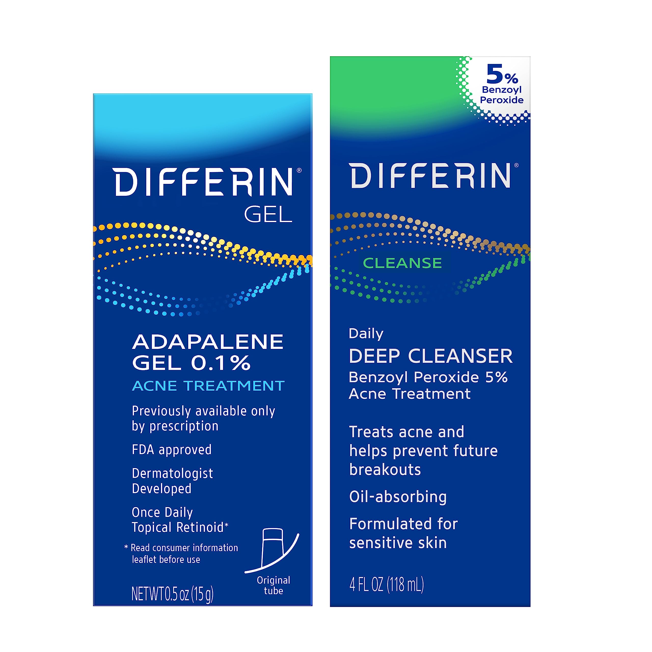 Differin Acne Skin Care Kit, Differin Gel Retinoid Acne Treatment for Face with 0.1% Adapalene & 5% Benzoyl Peroxide Face Wash & Body Wash, Designed for Pimple and Acne Prone Skin