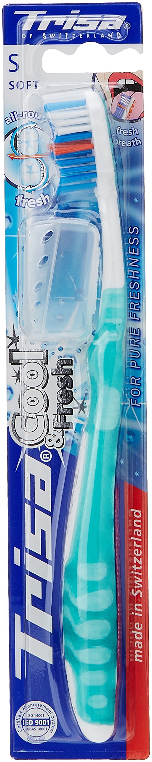 TrisaCool Fresh Soft Toothbrush With Travel Cap, Finest Swiss Oral Care, Super Soft and Flexible Bristle - 1 pc. Assortment