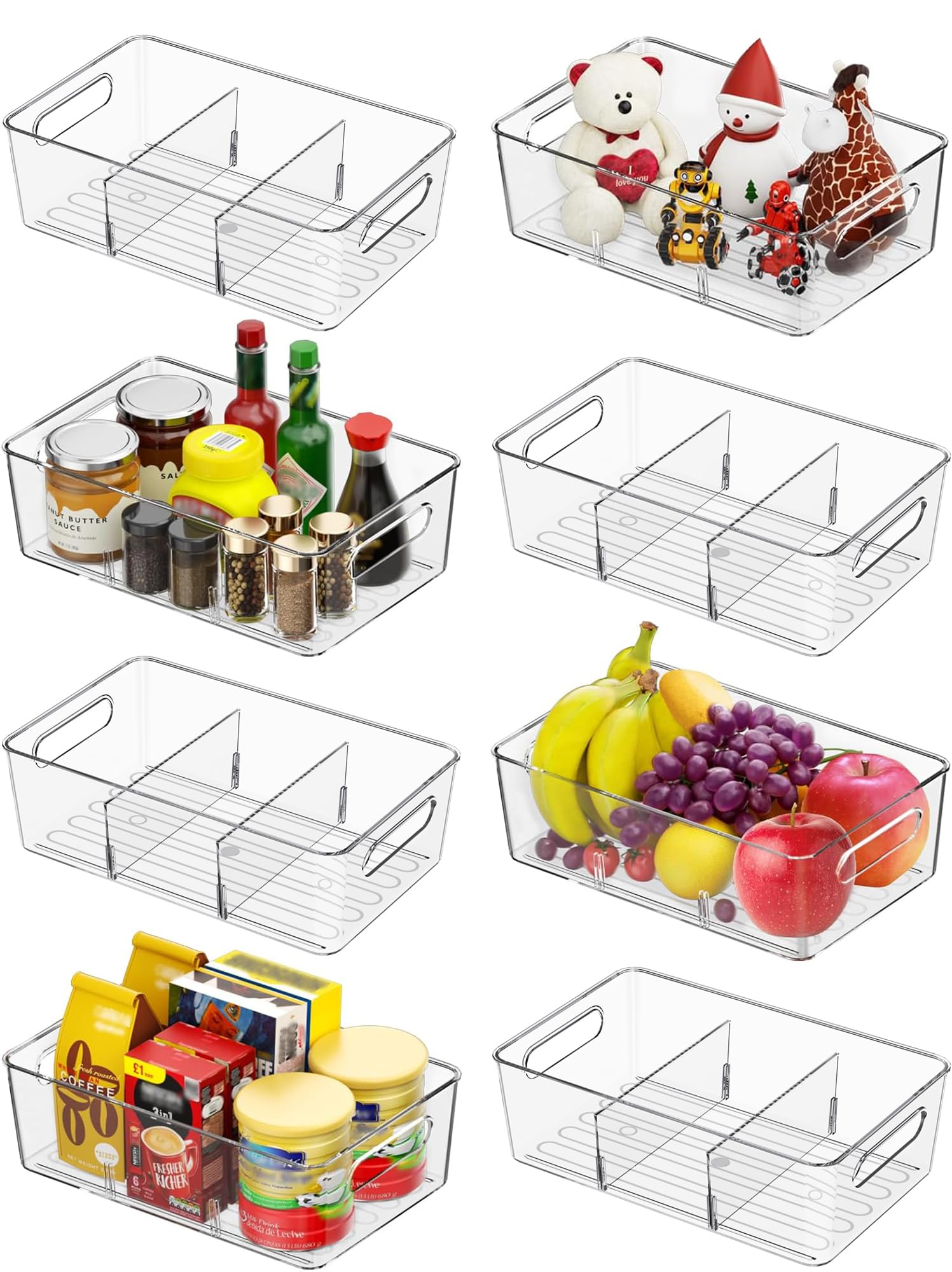 Wea&Hea 8 Pack Drawer Organizer Set 11" Clear Plastic Drawer Organizers Vanity Organizer Bins Bathroom and Desk Drawer Organizer Trays for Makeup Kitchen and Office Accessories