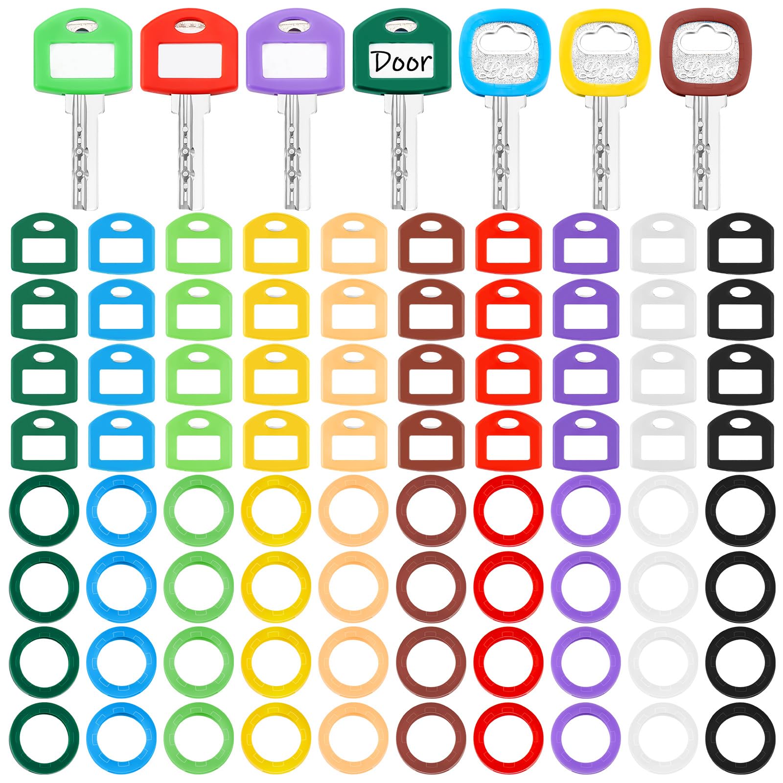 Blulu 80 Pieces Key Color Covers Key Caps Tags Covers Set Plastic Key Identifier Rings Key Toppers for Keys Organization House Key, 2 Styles (Classic Color)