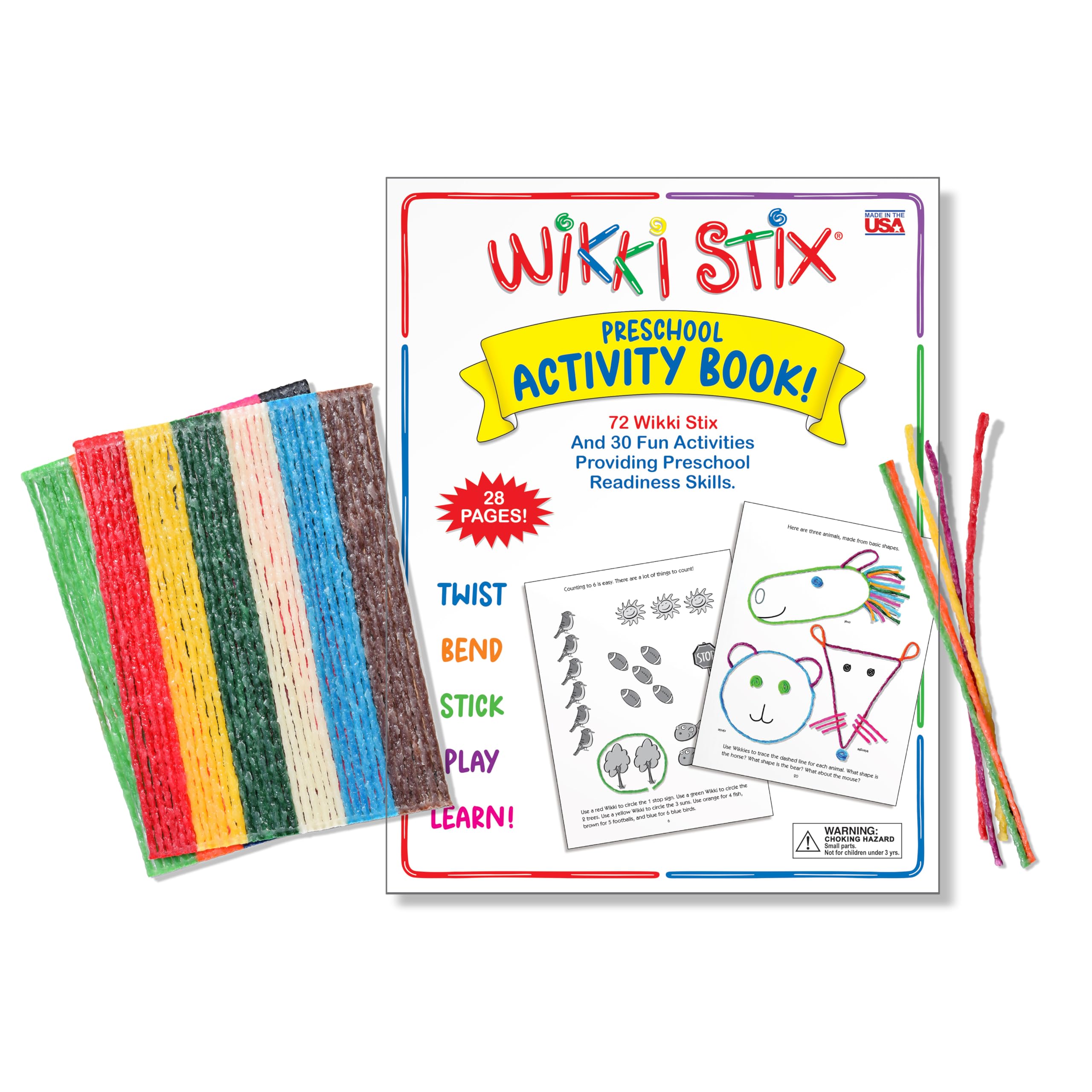 Wikki Stix Preschool Activity Book with 72 Non-Toxic, Reusable Wikki Stix Provides School Readiness Skills; Made in USA.