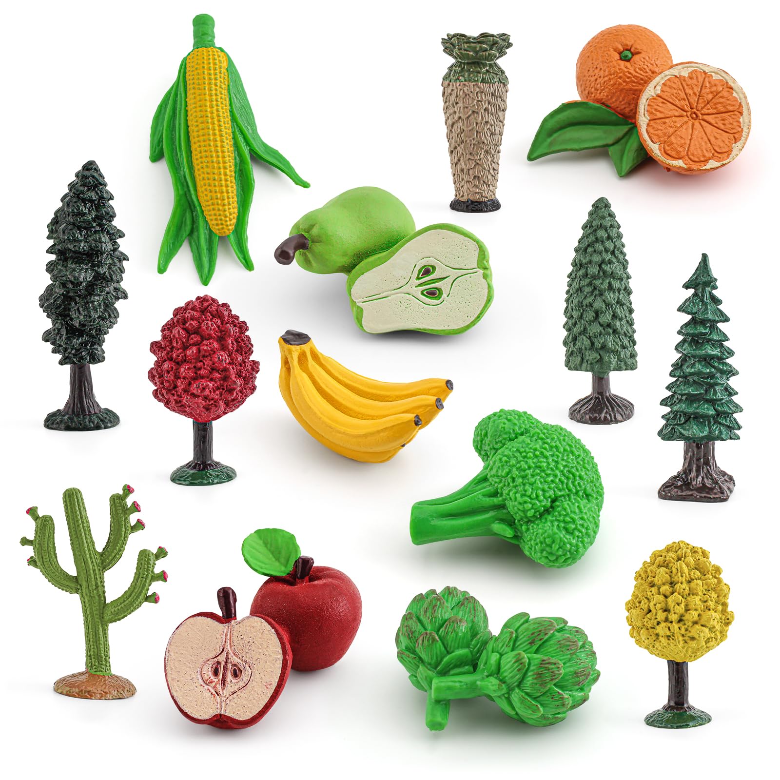 16PCS Artificial Fruit Vegetables Fake Fruits for Craft Realistic Plastic Trees Toys Stem Toys for Toddlers School Projects Toys for Kids Sensory Bins Learning Toys Realistic Food Figurines